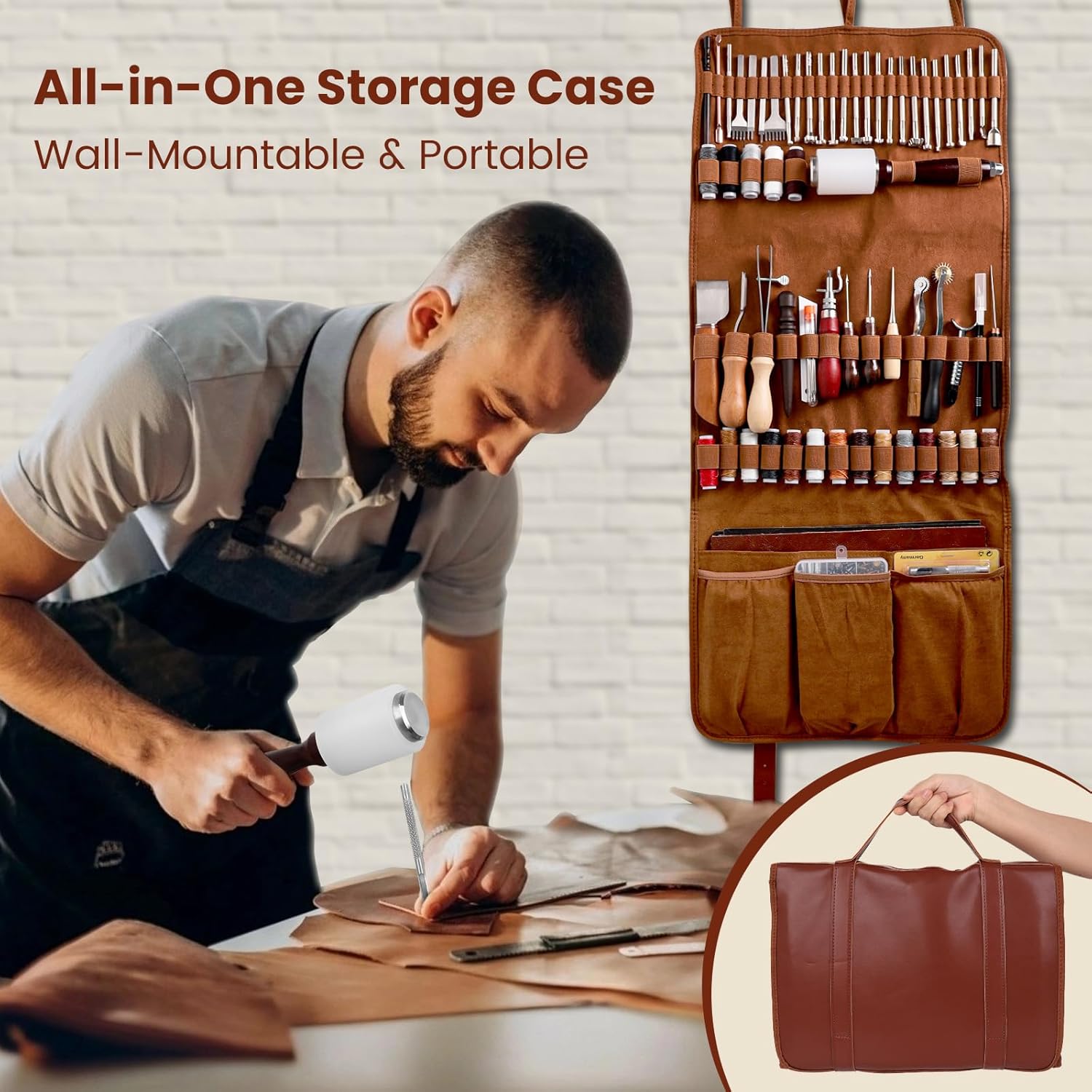 Alternative view of ZAMQIU Leather Working Kit, 155-Piece Leather Tooling Kit with Carving Stamping Sewing Punching Cutting, Leatherworking Tool Set for Beginners, DIY Craft Starter Set for Wallet, Belt, Bag Making