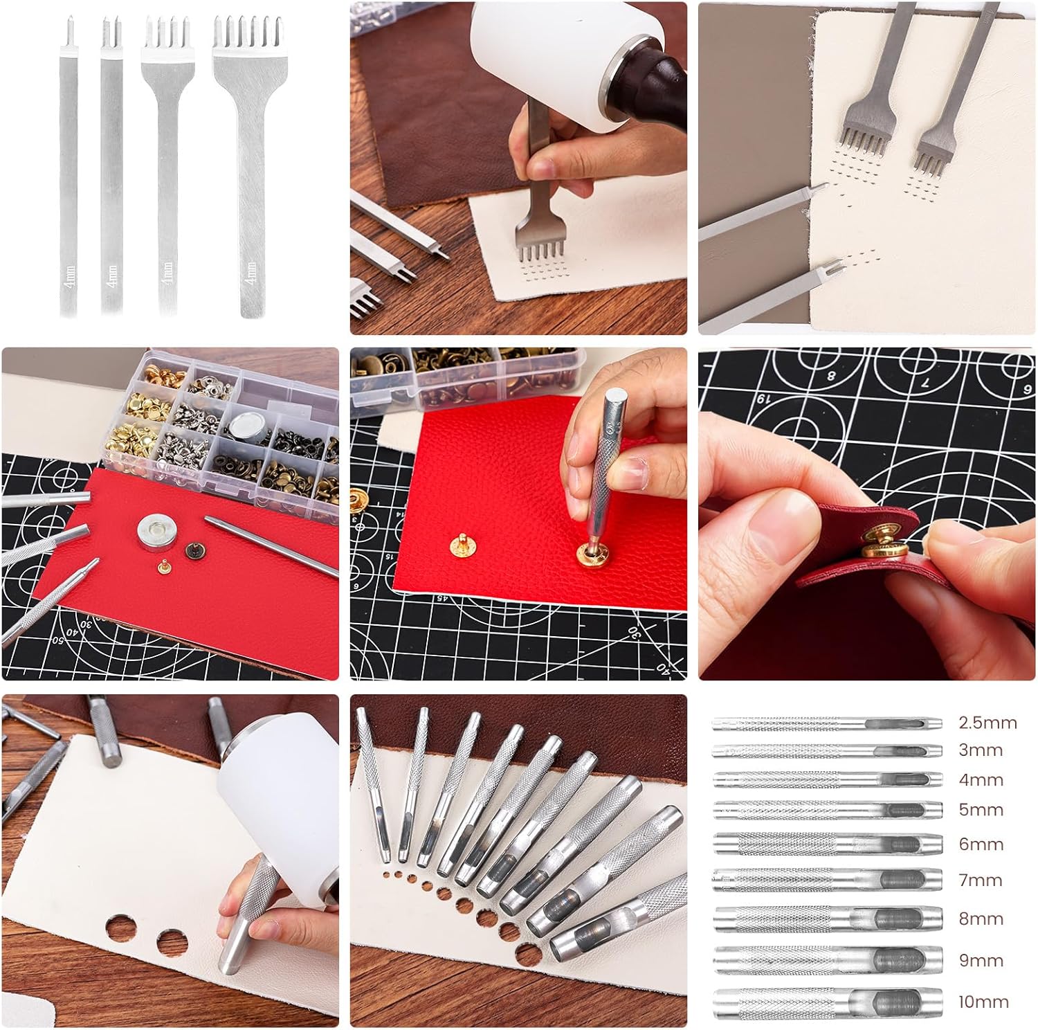ZAMQIU Leather Working Kit, 155-Piece Leather Tooling Kit with Carving Stamping Sewing Punching Cutting, Leatherworking Tool Set for Beginners, DIY Craft Starter Set for Wallet, Belt, Bag Making - Image 4