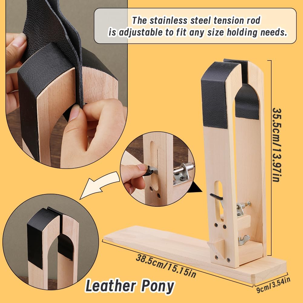 Alternative view of LUNARM Leather Stitching Pony - Leather Pony Clamp Table Desktop Pony Horse Clamp with Large Eye Sewing Needles Waxed Thread Sewing Thread Awls Nail Files for DIY Leather Hand Stitching
