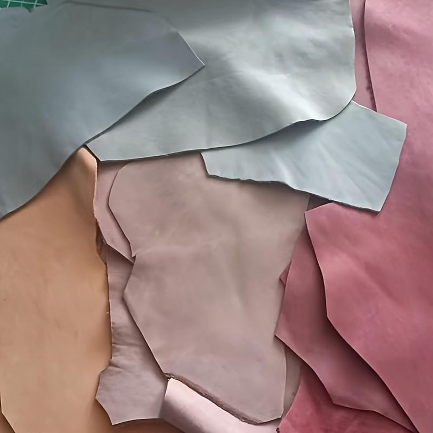 Leather Scraps Assortment, Mixed Colors in Pink, Beige and Gray, Genuine Leather Pieces (500, Grams)