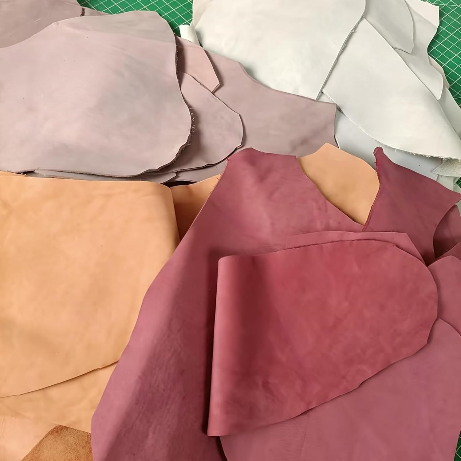 Alternative view of Leather Scraps Assortment, Mixed Colors in Pink, Beige and Gray, Genuine Leather Pieces (500, Grams)