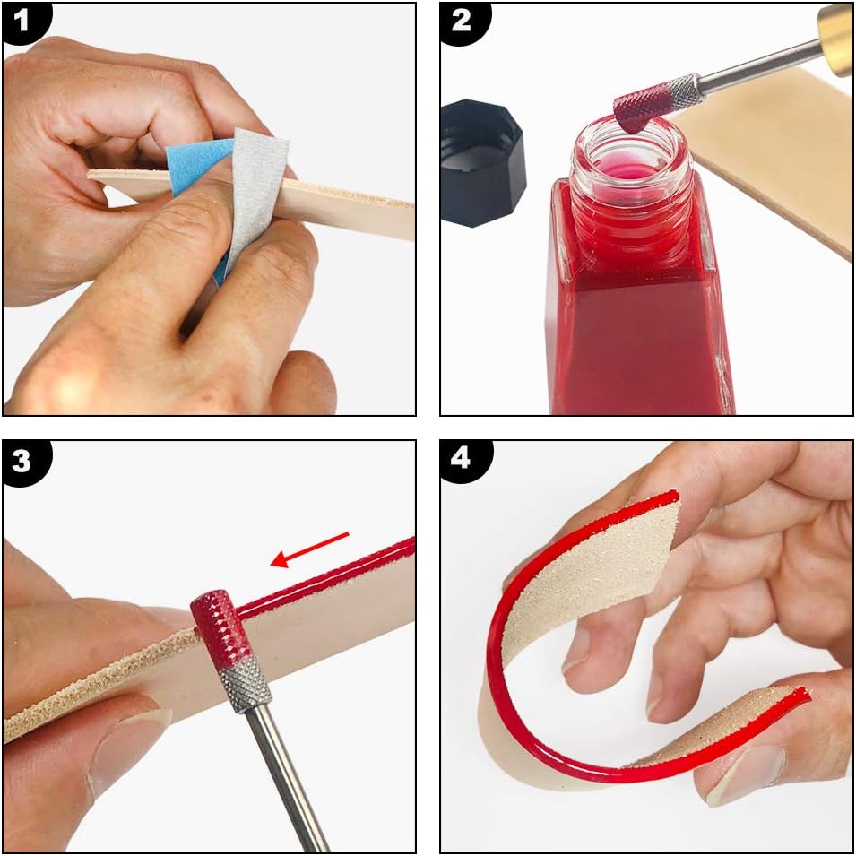 OWDEN 2Pcs. Leather Edge Dye Tool,Ebony Wood Handle, Double Bearing configure for Smooth Rolling.Edge Dye Roller Leather Edge Oil Printing Tool for Leather Craft Working - Image 4