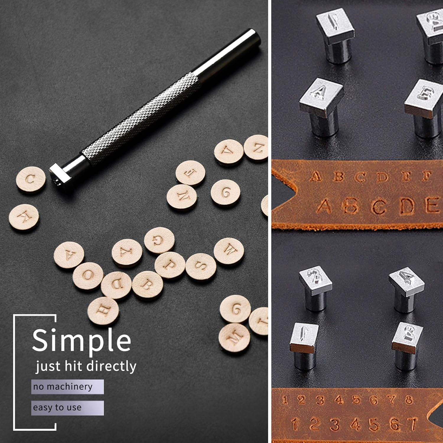 Alternative view of KLLsmDesign 65 Pcs Leather Sculpture Stamping Tools Kit Included Pattern Alphabet Digital Leather Stamp Punch Set,Dotting Tools,Leather Swivel Knife,Leather Roller for Saddle Making,DIY Leather Craft