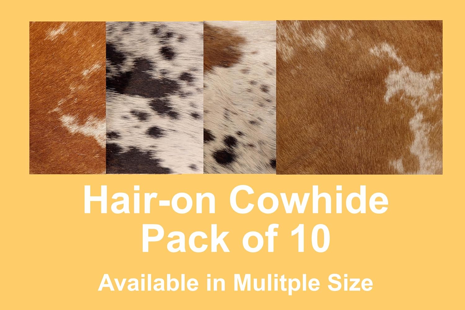 Natural Cowhide Leather Squares, Mixed Colors Hair-On Hide, 6 * 6 Inch, Pack of 10