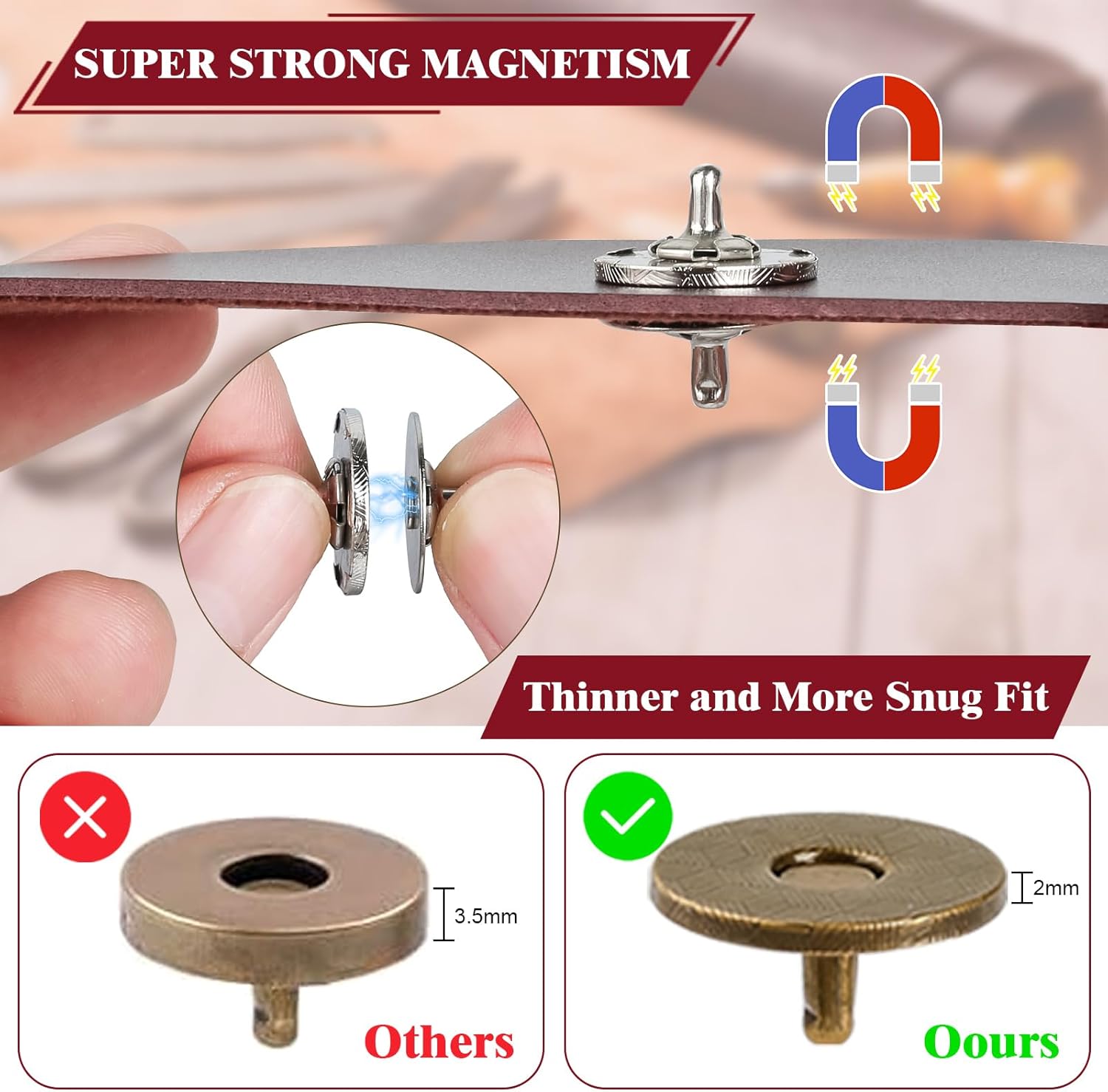 Alternative view of 160 Set Rivets for Leather Crafting and 20 Set Magnetic Buttons, 4 Colors 10 MM Double Cap Rivets & 18 MM Magnetic Snaps for Purses and Totes with Snap Fasteners Tool, for Leather, Boots, Belt