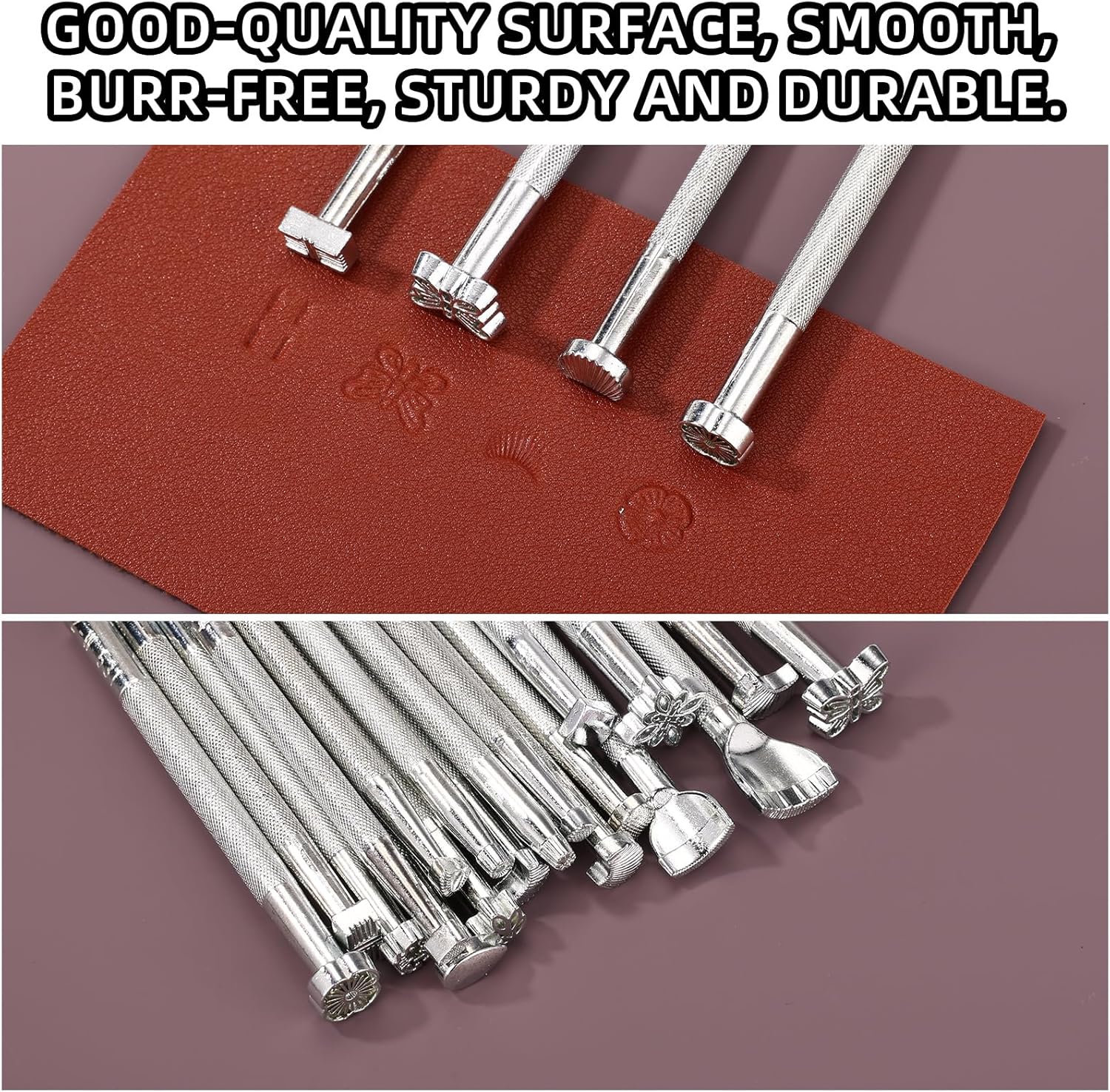 Alternative view of 20pcs Leather Stamp Tools, 20 Styles Professional Leather Crafts Carving Set Premium Embossing Background Stamping Branding Making Tools Suitable for Belts Wallets Craft Working (Silver)