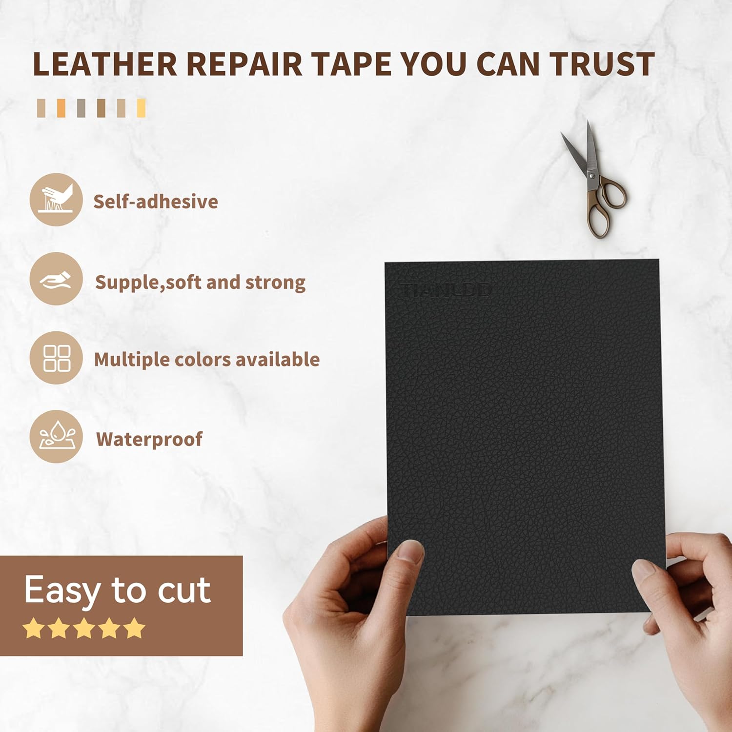 Alternative view of Leather Repair Tape,16 x 80 Inches Self Adhesive Leather Repair Patch，Leather Repair Kit for Furniture，Couches,Car Seats,Cabinets,Handbags(Black-Litchi Grain)