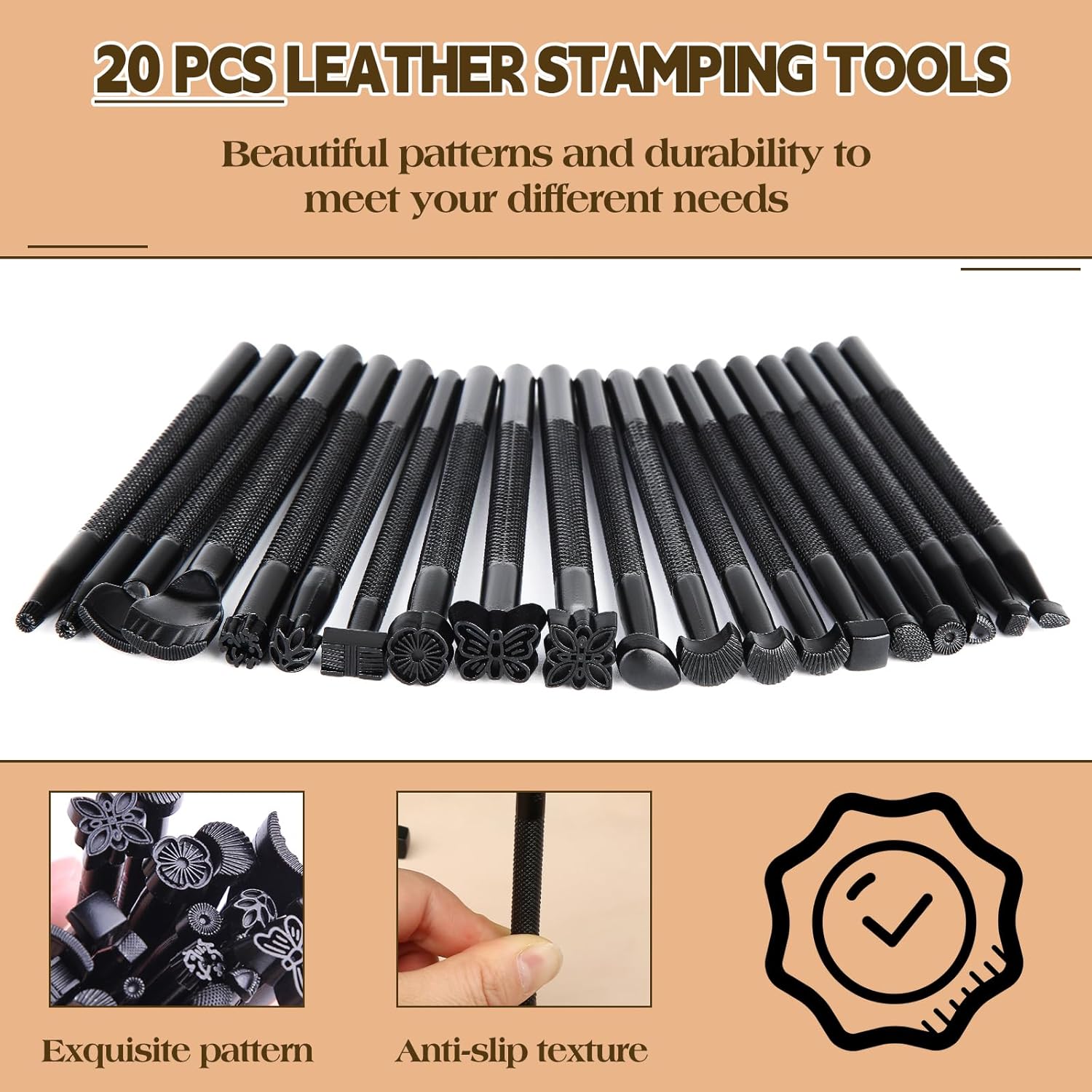 20 PCS Leather Stamping Tools, Different Shape Saddle Making Stamp Punch Set, Carving Leather Craft Stamp Tools for Craft DIY Working