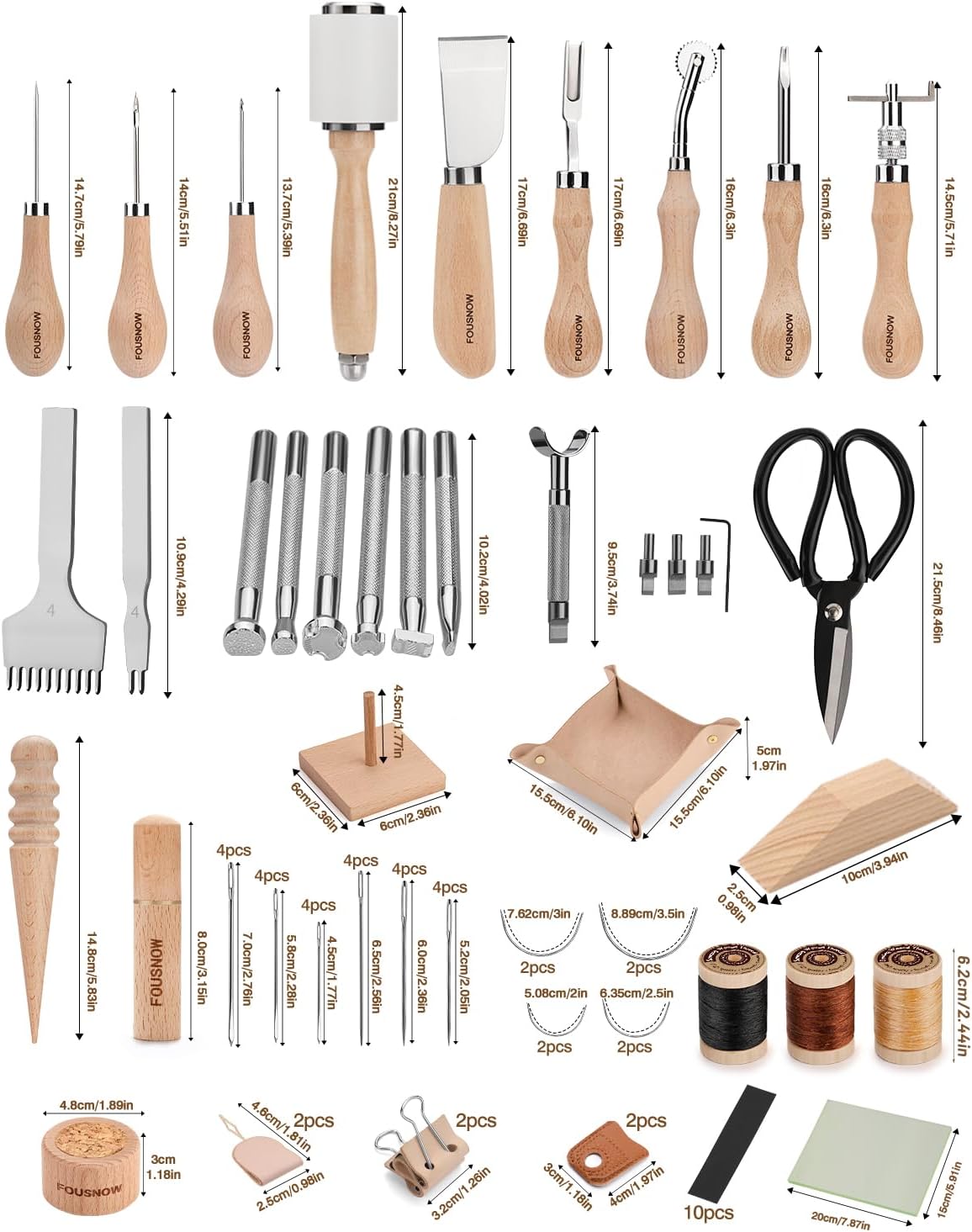FOUSNOW Leather Working Kit Leather Working Tools, Ergonomically Leathertooling Kit Crafting Supplies with Swivel Knife for Stamping Cutting Punching Stitching Scraping Sewing Polishing Crafts