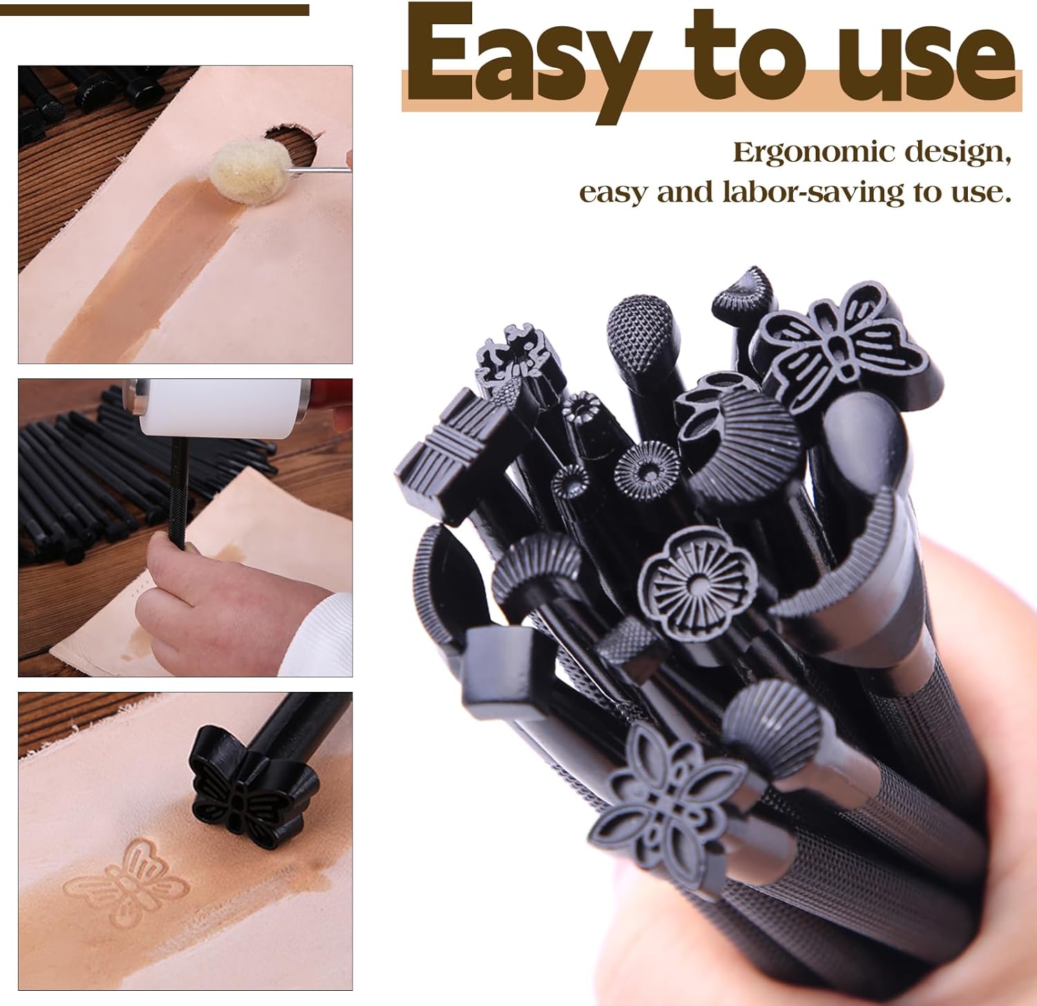 Alternative view of 20 PCS Leather Stamping Tools, Different Shape Saddle Making Stamp Punch Set, Carving Leather Craft Stamp Tools for Craft DIY Working