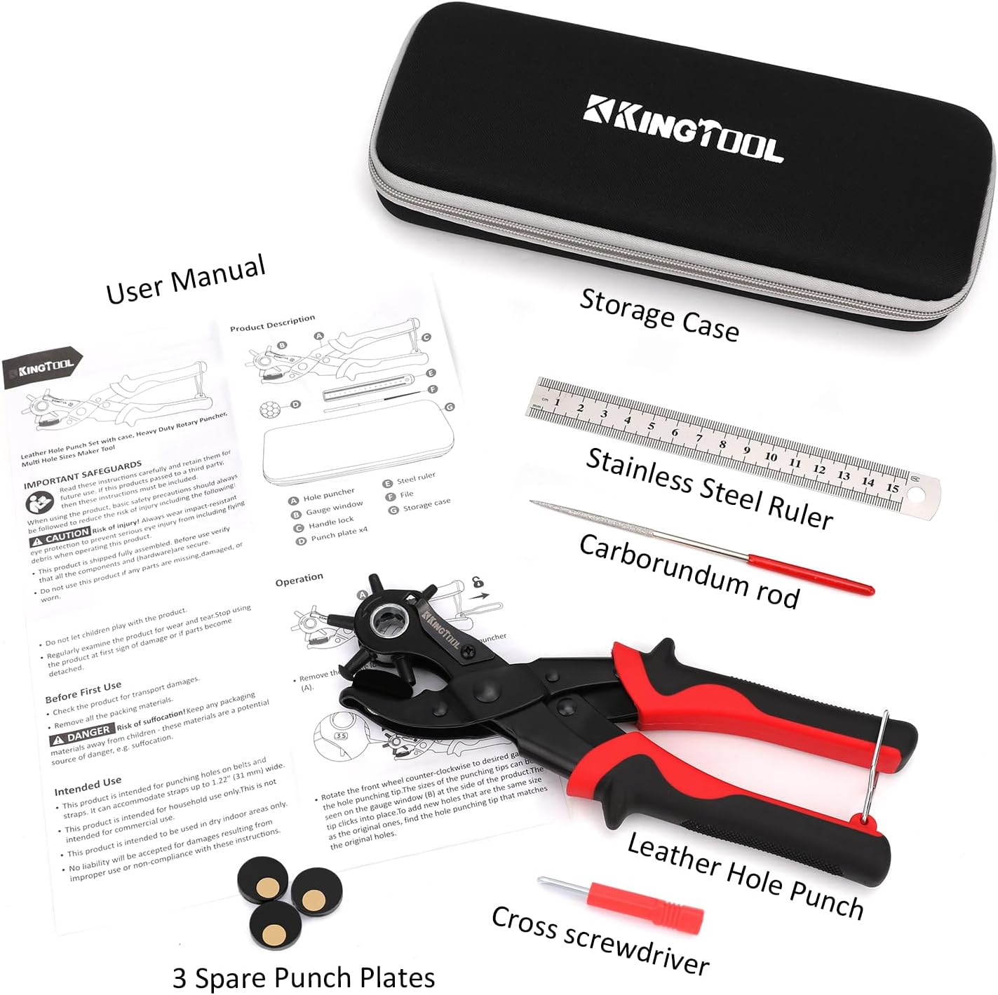 Alternative view of KingTool Leather Hole Punch Set, Super Heavy Duty Rotary Puncher, Multi Hole Sizes Maker Tool