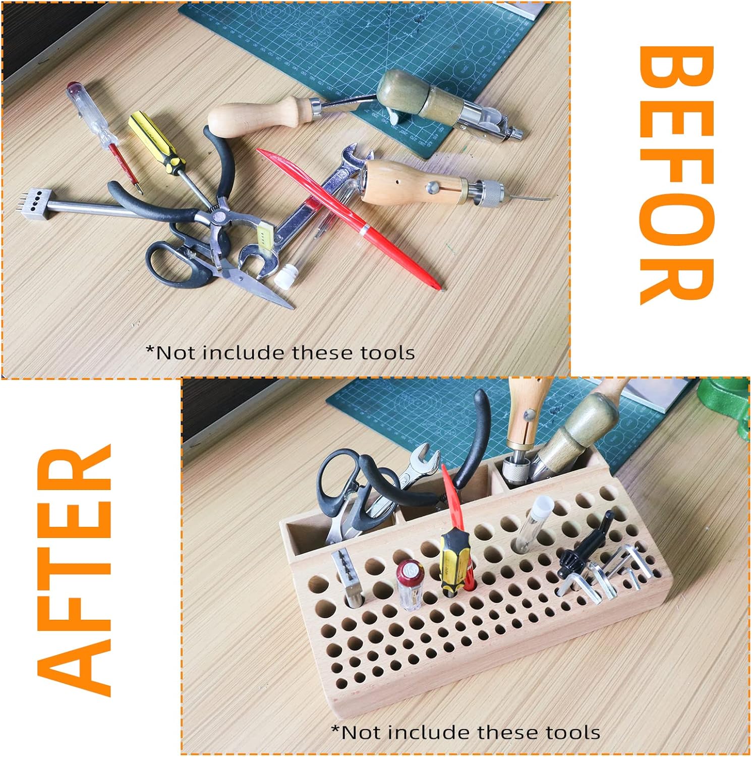 YVOKERN Leather Craft Tool Holder with 46/98 Holes,Professional Punch Craft Tool Rack,Leather Tools Storage Box for Leather working and Punch Tools organizer storage (98 Holes+3 Slots)