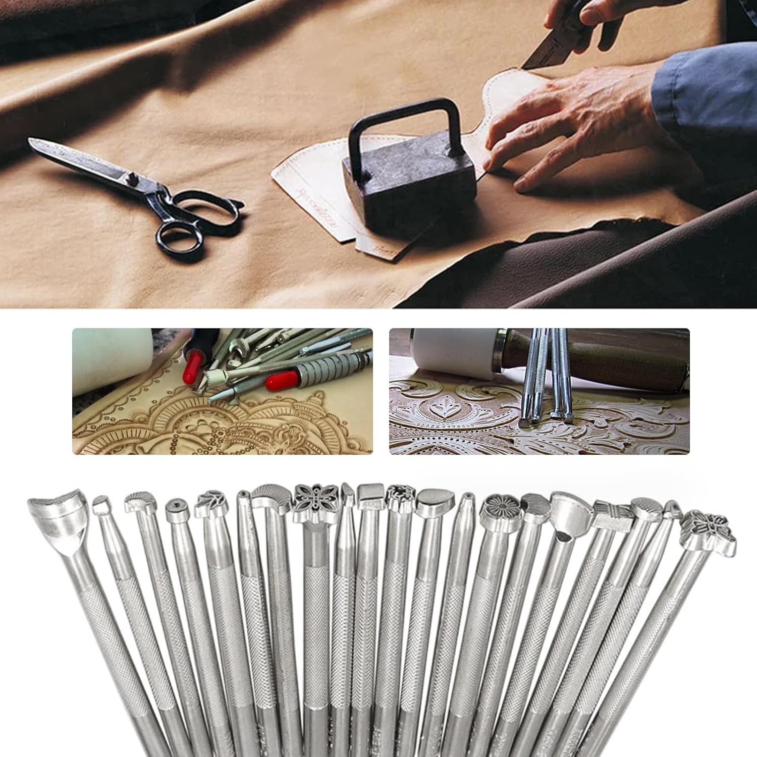 Zreneyfex 20 Pcs Leather Stamping Tools Special Shape Different Patterns for Carving Craft Leather Working Professional - Image 6