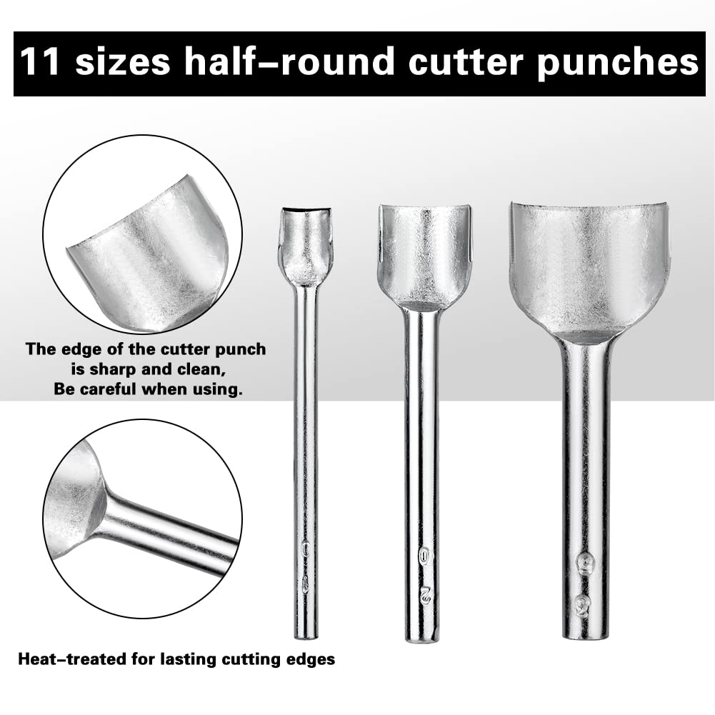 Alternative view of 11 Sizes Half-Round Cutter Punch, Leather Punch Tool, Leather Craft Half Round Cutter Punch Strap Tools for Crafting Strap Belt, Wallet and Bag, 3-45 mm