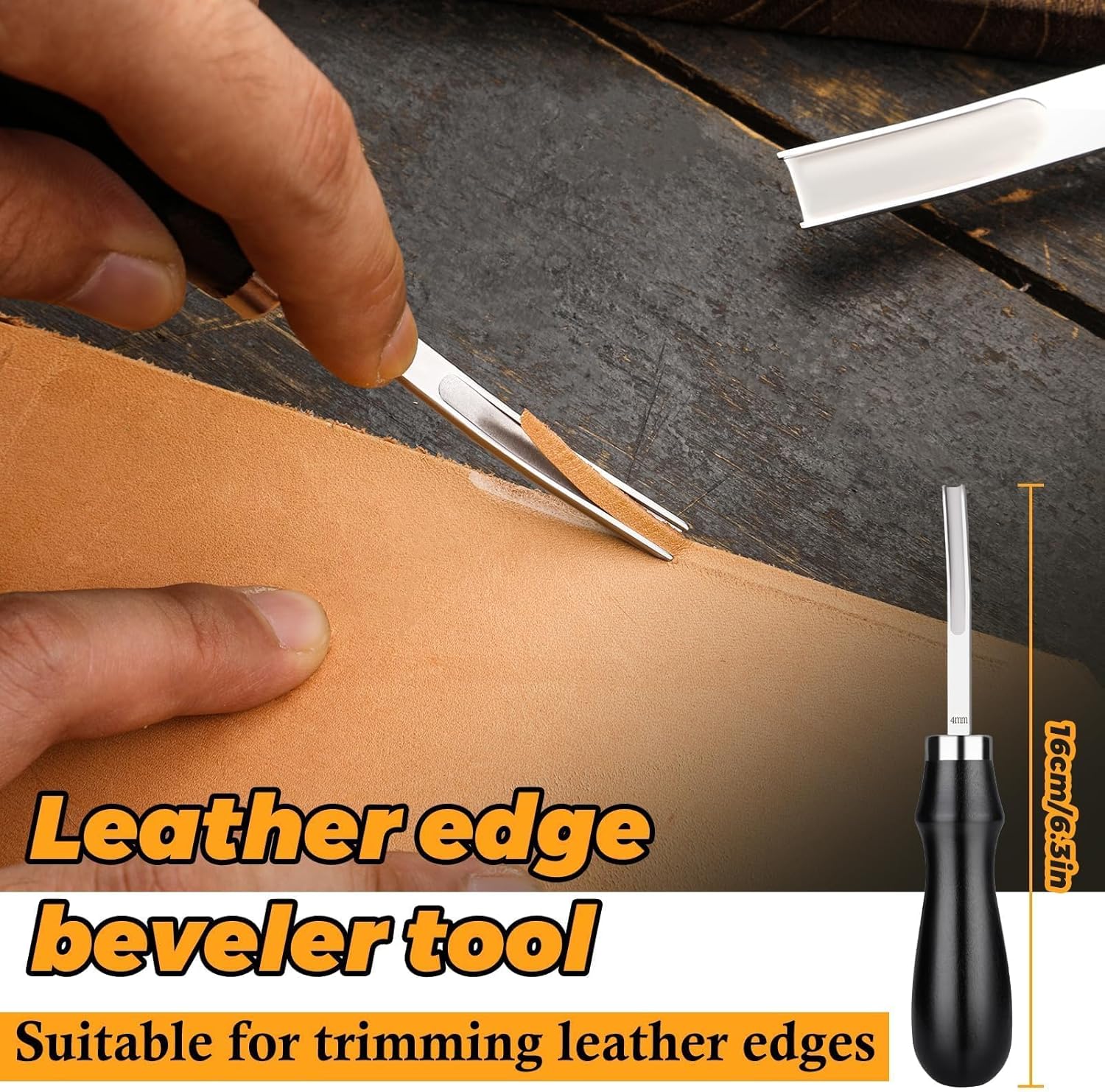 Alternative view of CBHGFEA 4 Size Leather Edge Skiving Bevelers Tool Set, French Beveler, Wide Mouth Skiving Knife with Wooden Handle, Leather Edge Trimmer for Leather Thinning Cutting Craft(4mm 6mm 8mm 10mm)