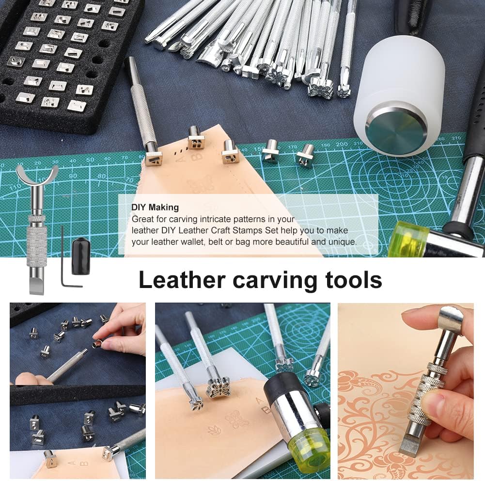Alternative view of 447 Pcs Leather Working Tools, Leather Working Kit Supplies with Instruction, Leathercraft Tools, Leathercraft Tools Holder, Stitching Hole Punch, Leather Working Saddle Making