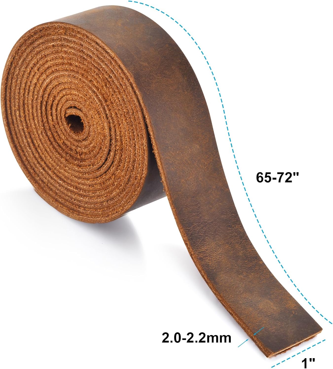 Leather Strap 1 Inches Wide Flat Leather Strips, Genuine Full Grain Cowhide Oil Tan Leather Strip for DIY Craft Projects, Tooling, Belt, Garden Tools (2.2mm Thick_65-72 Inches Lengths_DK Brown)