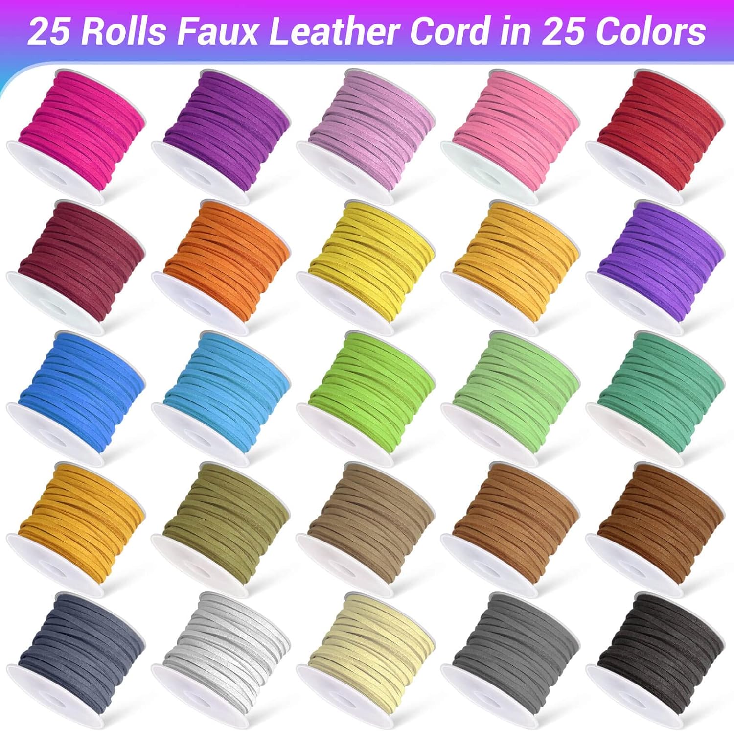 Alternative view of Cridoz Faux Suede Leather Cord, 25 Rolls Flat for Jewelry Making, Leather Strips & Laces for Dream Catcher Supplies DIY Crafts, Thread Velvet String for Necklace, Bracelet, Beading