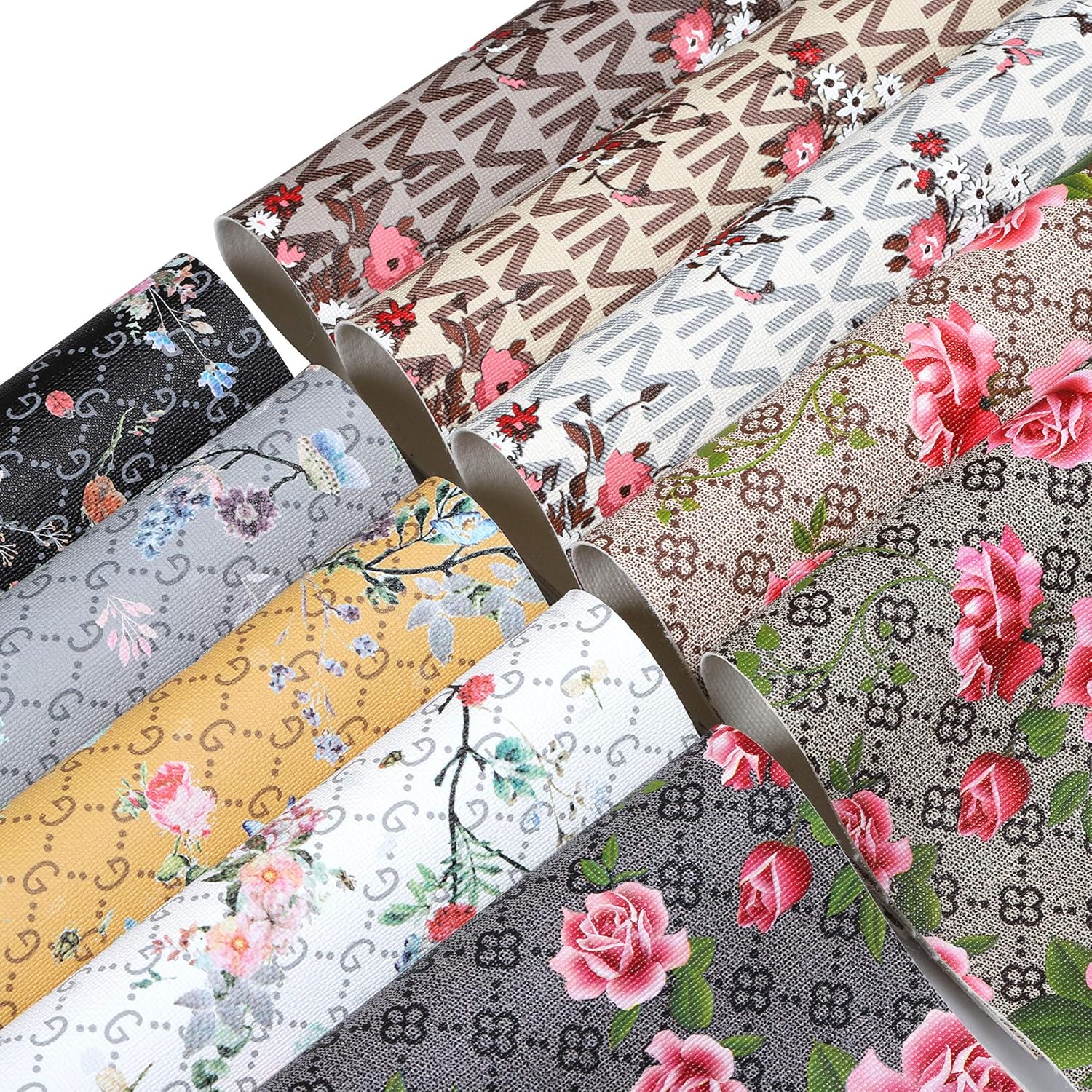 Alternative view of Funcolor 10PCSset 8x12 inch A4 sheet Pattern Printed Classic Retro Rose Flower Floral Faux Leather Fabric Synthetic Leather Sheet Assorted Faux leather sheets Bundle for Making Earrings, Bows,