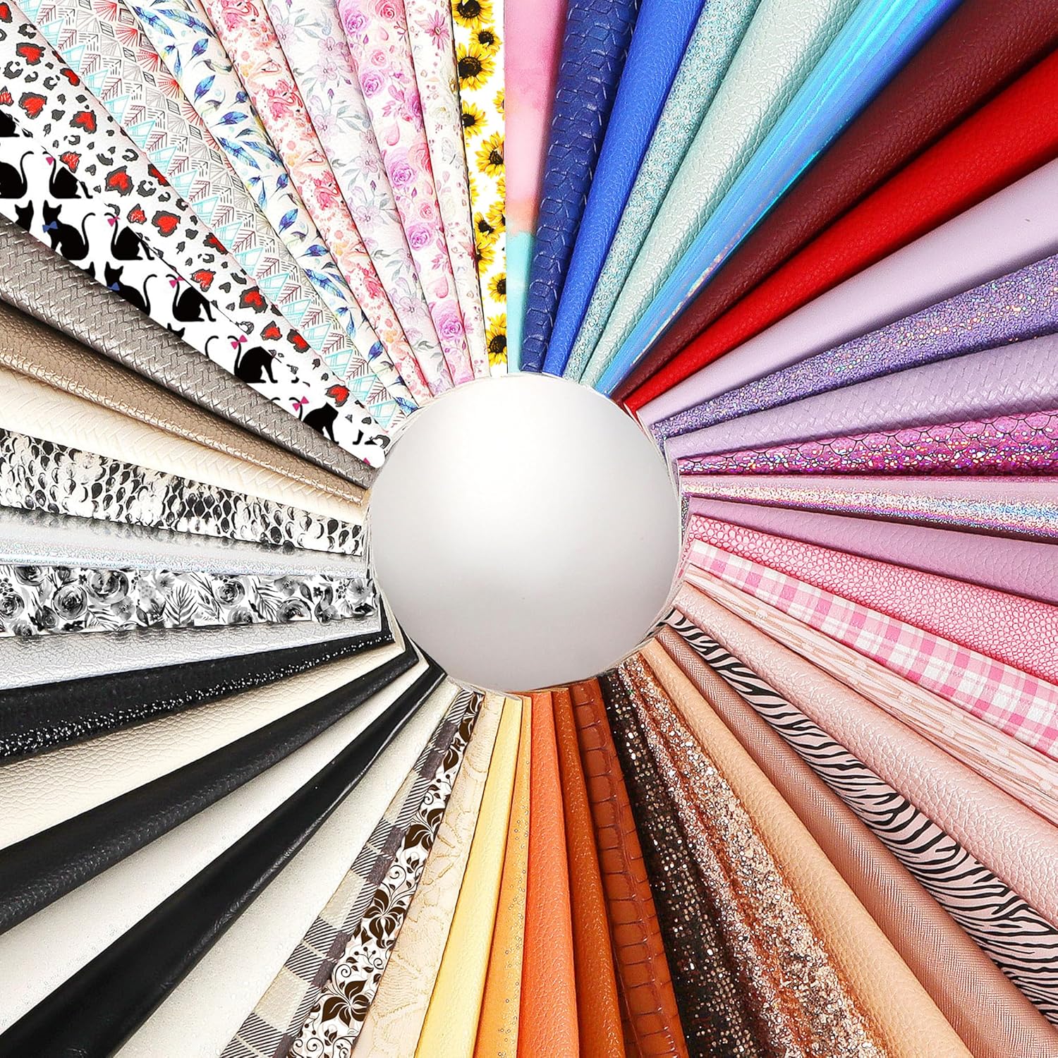 LOTOFUN 30 Pieces Random Colors Faux Leather Sheets 8X 6Inch Multiple Styles Mixed Glitter Grain Texture Embossed Pattern Printed Colored Leather for Earrings Making Hair Bow and Crafts DIY