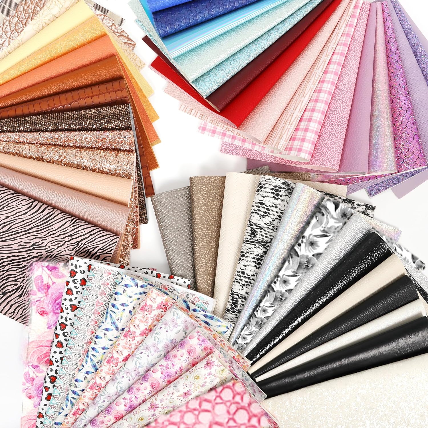Alternative view of LOTOFUN 30 Pieces Random Colors Faux Leather Sheets 8X 6Inch Multiple Styles Mixed Glitter Grain Texture Embossed Pattern Printed Colored Leather for Earrings Making Hair Bow and Crafts DIY