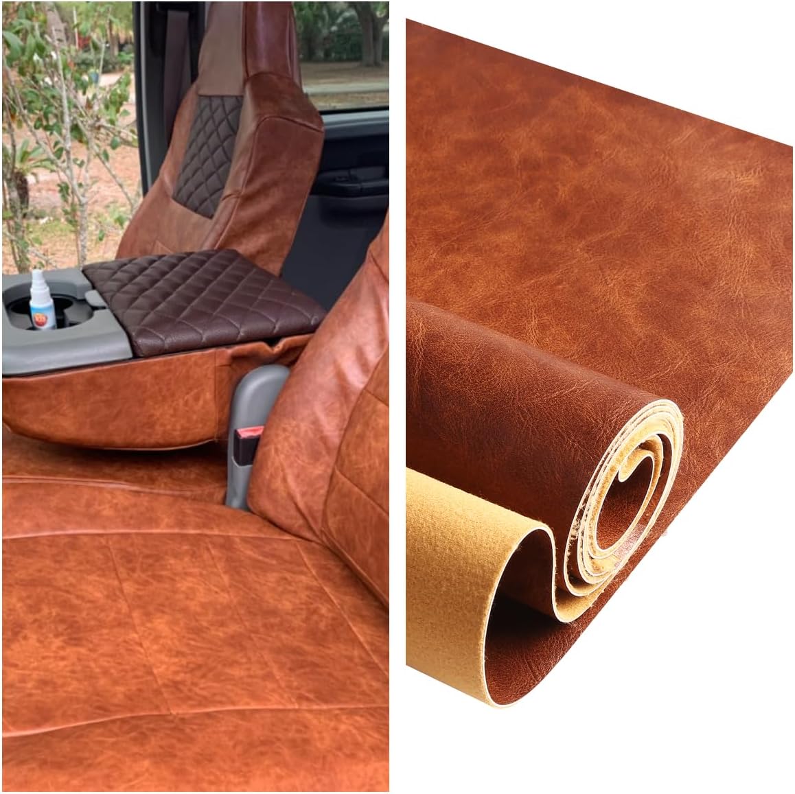 Premium Faux Leather Upholstery Fabric 1.2mm Thickness,Waterproof Upholstery Leather Distressed Bark Fabric(Brown,Pre-Cut 36"x54") - Image 6