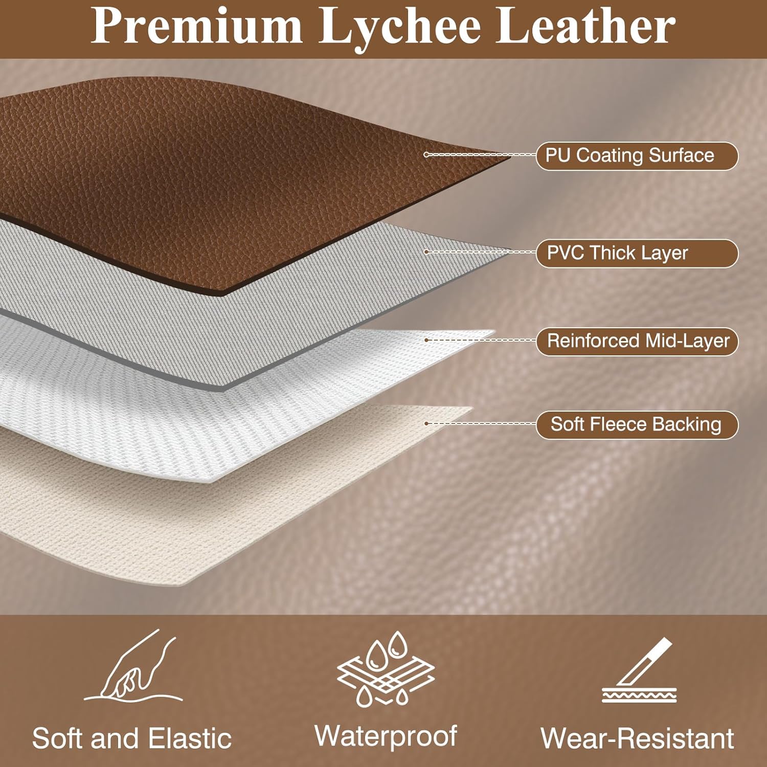Faux Leather Fabric, 55" W 1.15MM Thicken Marine Vinyl Upholstery Fabric by The Yard Soft Durable Synthetic PU Leather Material for Upholstery Sofa Bags Chairs Sewings DIY Crafts, 1 Yard Brown
