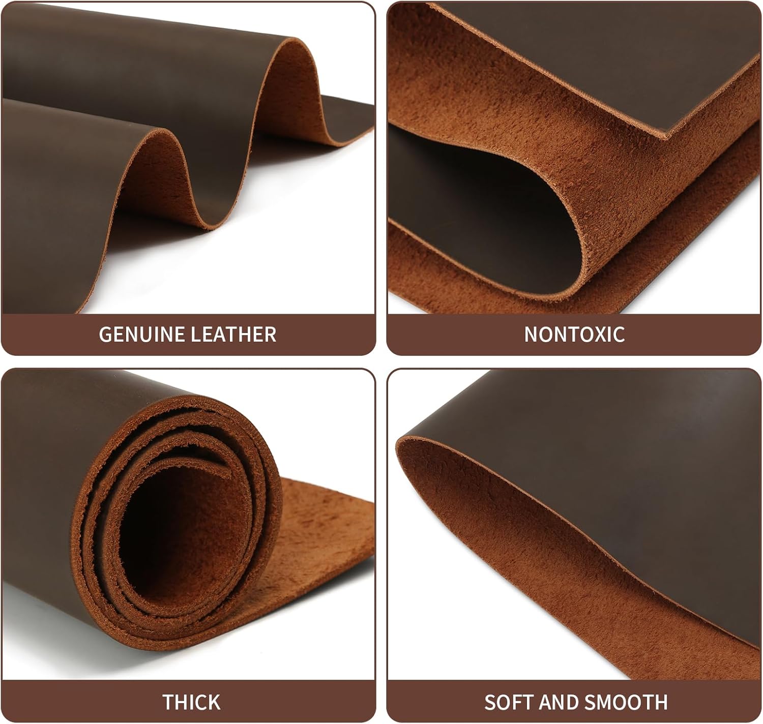 G-FAVOR Genuine Leather Sheets for Crafts Full Grain Leather Tooling Leather Square 2mm Thick Cowhide Leather for Crafting Tooling Sewing, Brown, 8"x12" - Image 4