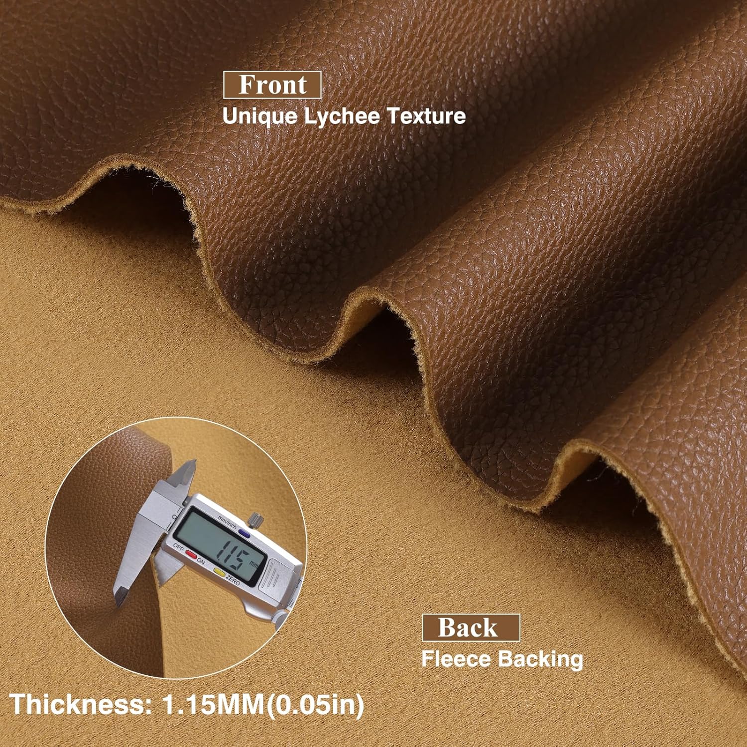 Alternative view of Faux Leather Fabric, 55" W 1.15MM Thicken Marine Vinyl Upholstery Fabric by The Yard Soft Durable Synthetic PU Leather Material for Upholstery Sofa Bags Chairs Sewings DIY Crafts, 1 Yard Brown