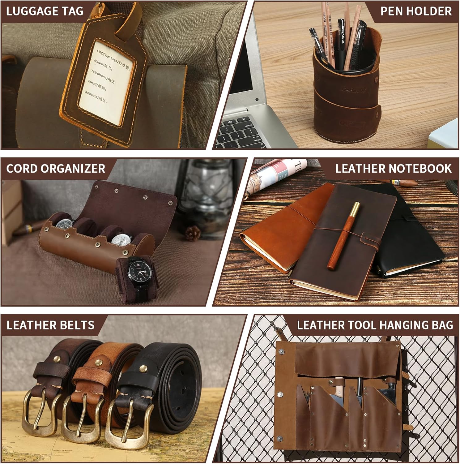 G-FAVOR Genuine Leather Sheets for Crafts Full Grain Leather Tooling Leather Square 2mm Thick Cowhide Leather for Crafting Tooling Sewing, Brown, 8"x12" - Image 5