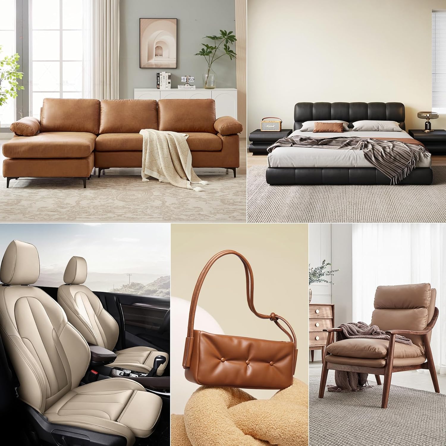 Faux Leather Fabric, 55" W 1.15MM Thicken Marine Vinyl Upholstery Fabric by The Yard Soft Durable Synthetic PU Leather Material for Upholstery Sofa Bags Chairs Sewings DIY Crafts, 1 Yard Brown - Image 5