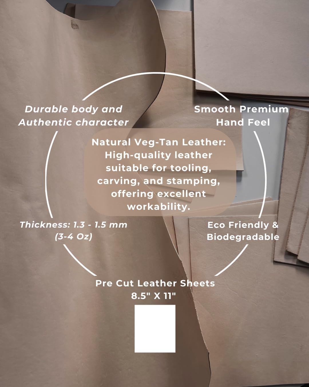 Premium Natural Veg Tan Leather for Crafting & Workshops - Tooling Leather for DIY Projects, Leatherworking, and Sewing: 8.5'' x 11'' Pre Cut Leather Pieces (1)