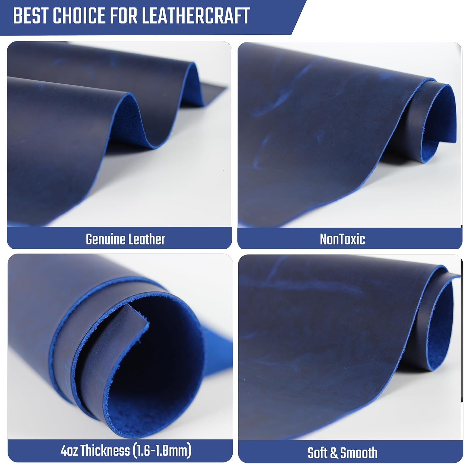 Alternative view of Real Leather Tooling Sheets - for Crafting Tools, Leather Wallets, Leather Materials - Thick Crazy Horse Leather Sheets - Not Faux Leather Sheets (Blue, 6"x12")