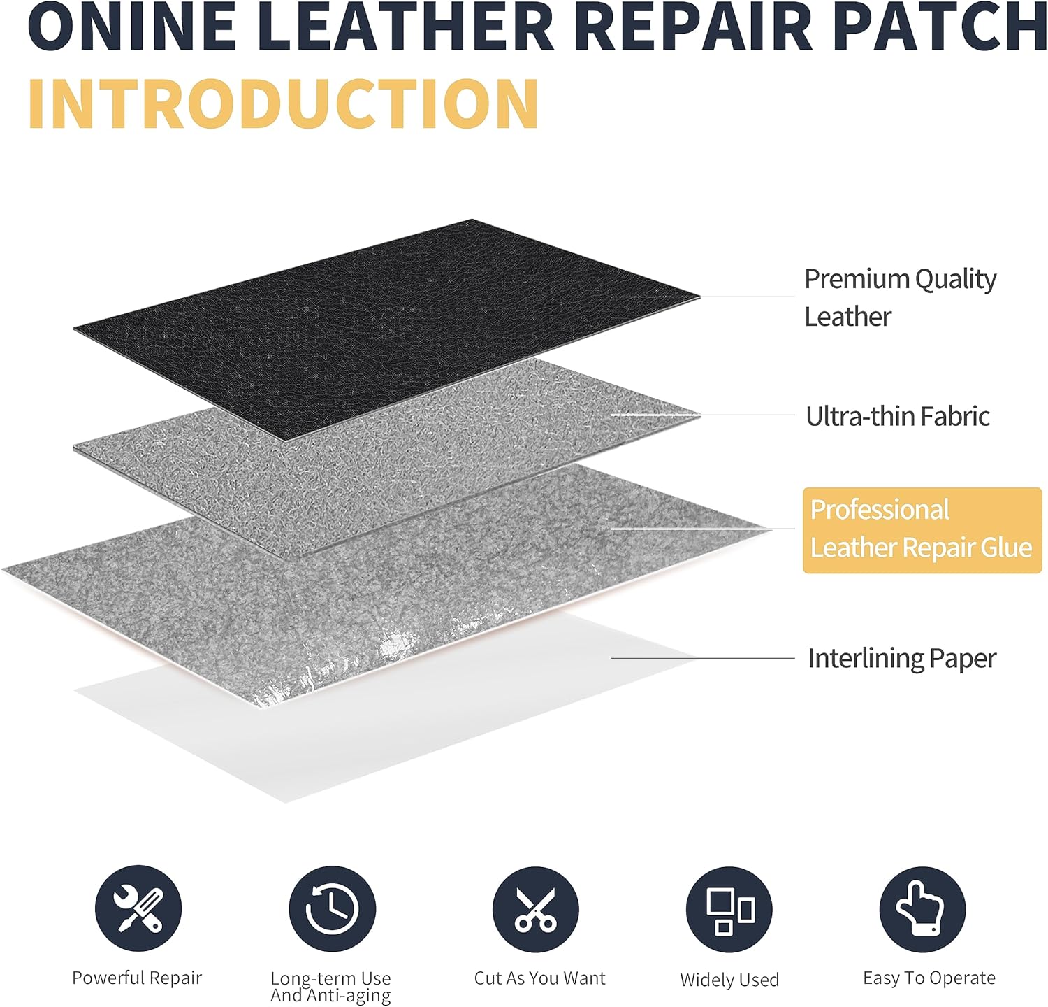 Alternative view of ONine Leather Repair Tape,Self Adhesive Leather Repair Patch,Leather Patches for Furniture,Sofa,Car Seats,Office Chair. Vinyl Repair Kit 3x60in (Black)