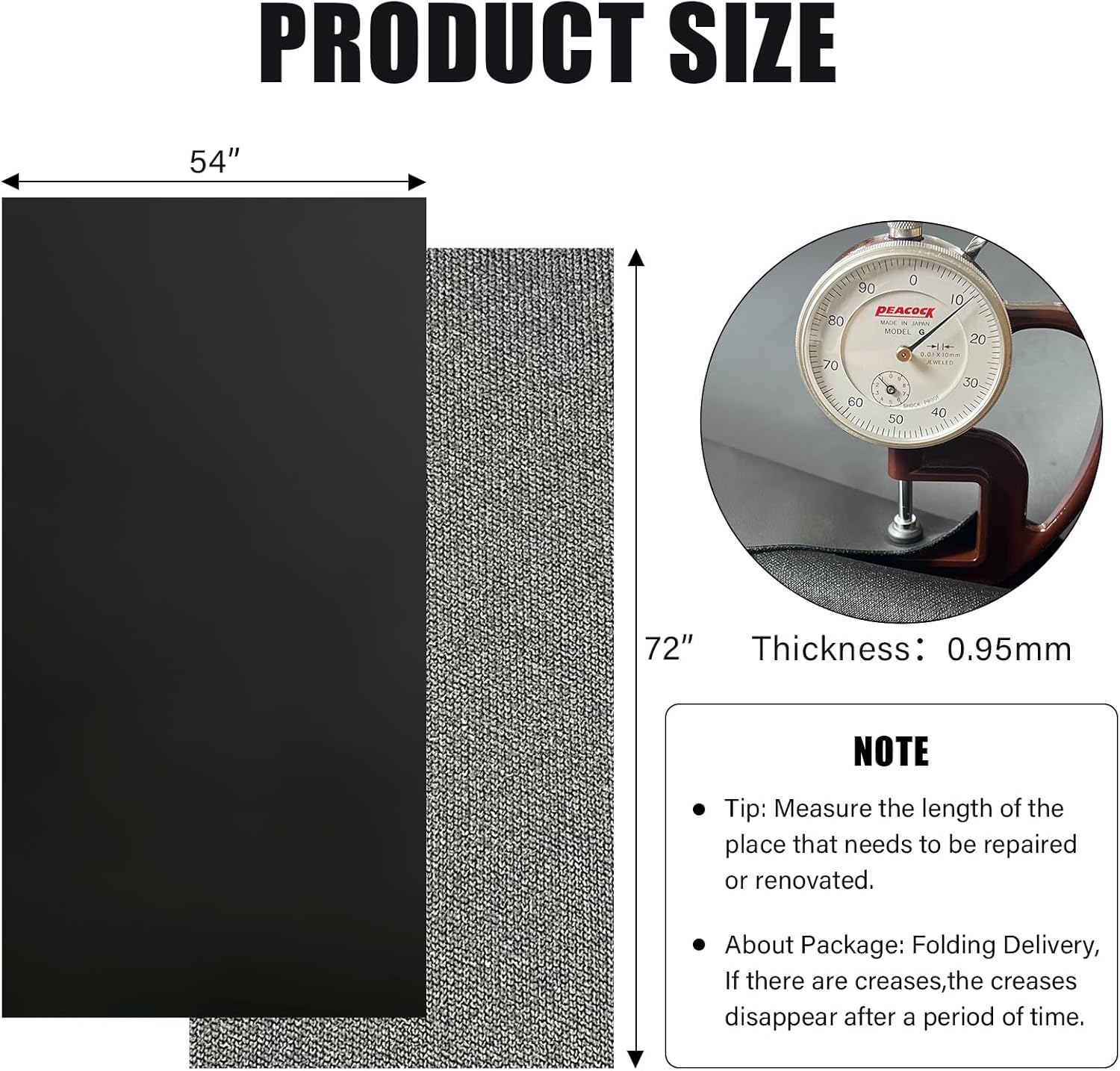 Faux Leather Fabric,54"x72" Thick Durable Synthetic Upholstery Leather Vinyl, Soft Smooth Waterproof, Durable,Replacement Renovate for Wallets, DIY Projects, Furniture, Car Seat 2 Yards-Black