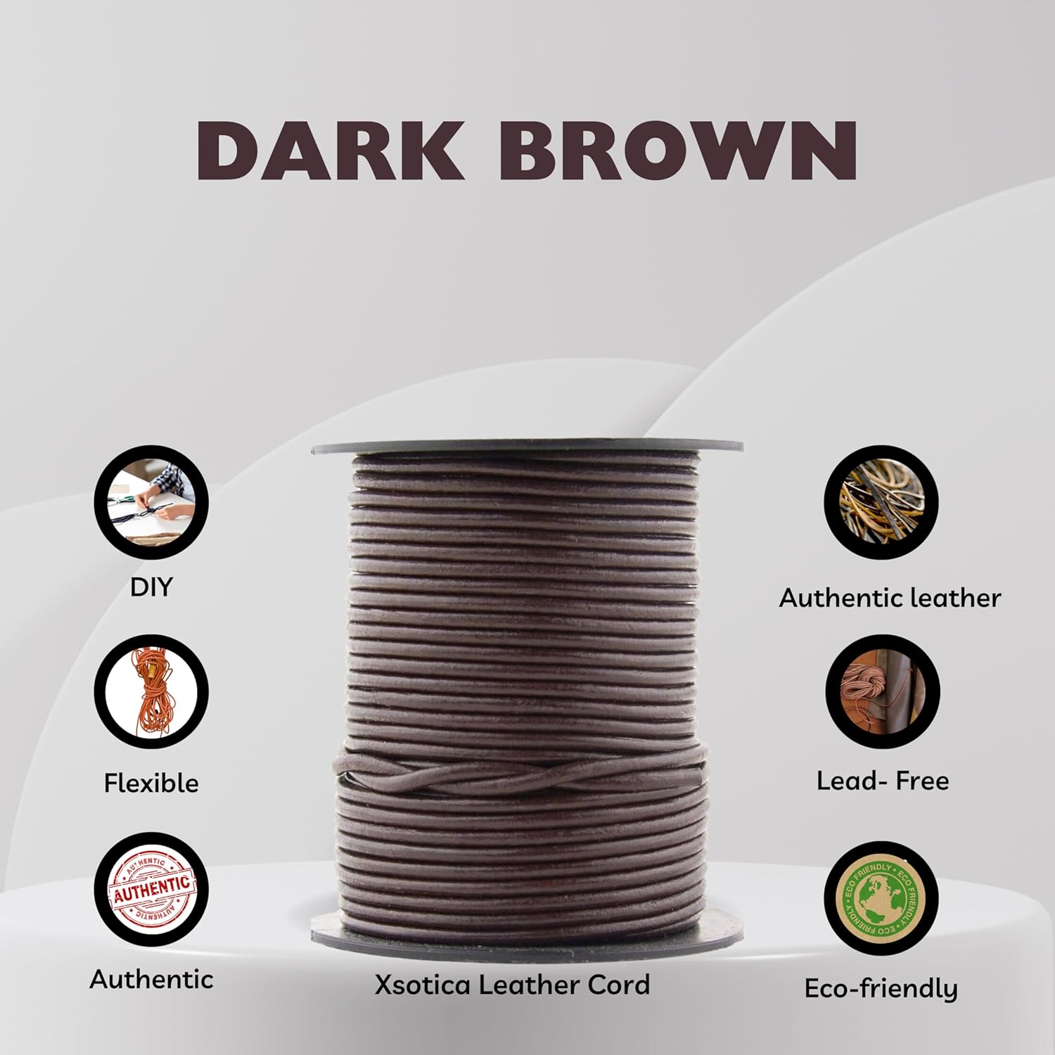 Xsotica Xsotica 25 Meter Real/Genuine Round Leather Cord for Jewelry Making, Leather Strips & Strings for Necklaces, Bracelets, Braiding, Crafts (Dark Brown, 2mm)