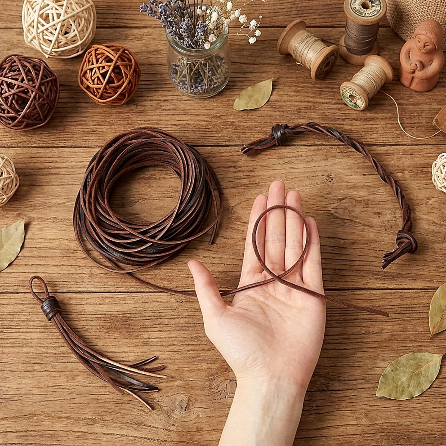 Sunnymove 30 Yards Flat Genuine Leather Laces, 3mm Leather Strips Cord, Strip Cord Braiding String for Braided, Shoes, Jewelry Making and Craft(Coffee)