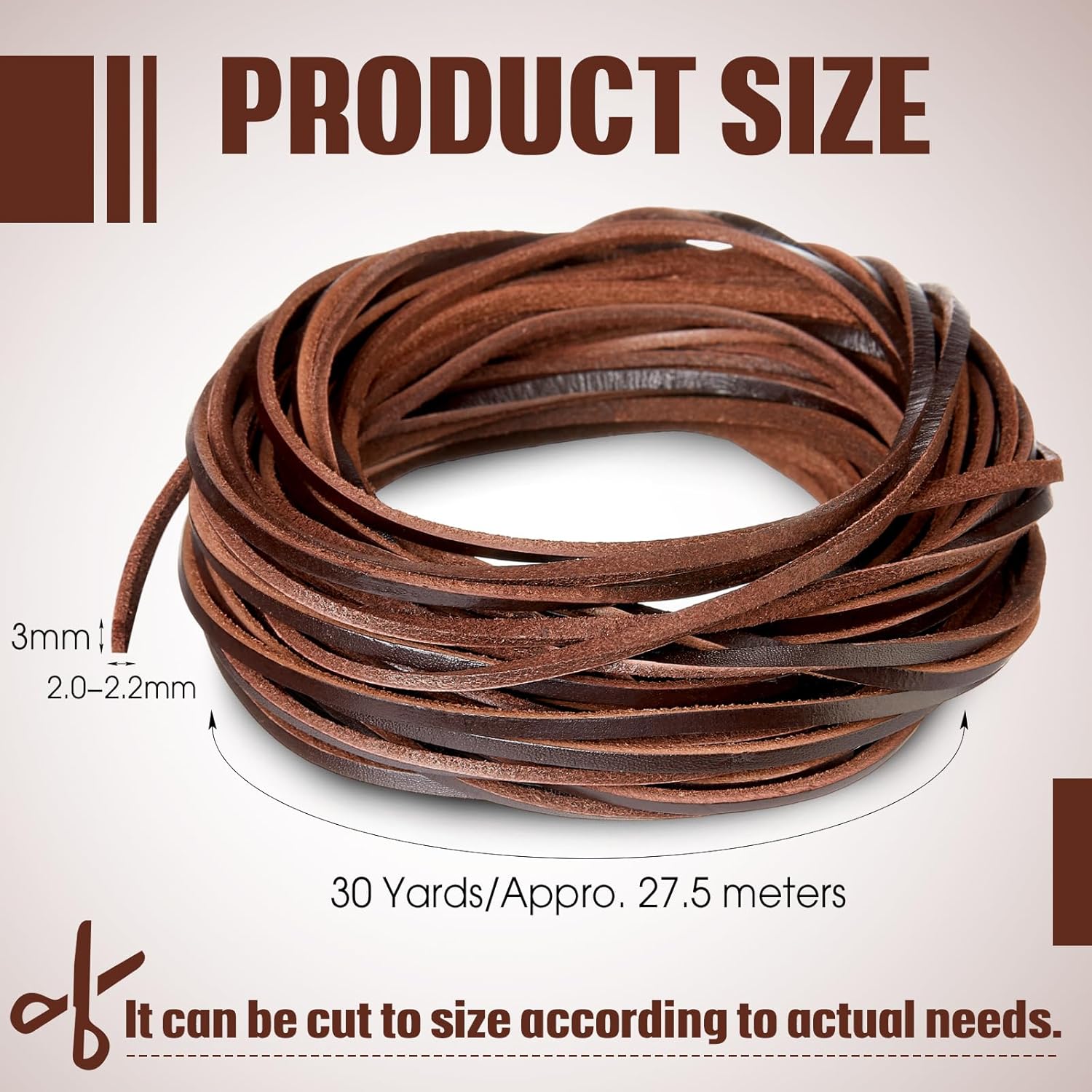 Alternative view of Sunnymove 30 Yards Flat Genuine Leather Laces, 3mm Leather Strips Cord, Strip Cord Braiding String for Braided, Shoes, Jewelry Making and Craft(Coffee)