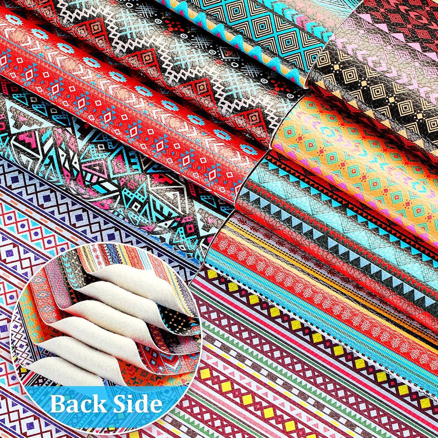 Alternative view of Weewooday 16 Pieces Striped Plaid Geometry Faux Leather Sheets Vintage Boho Style Leather Fabric Sheets Geometry Synthetic for DIY Bow Crafts Sewing Projects Decoration Making, 8.3 x 6.3 Inch