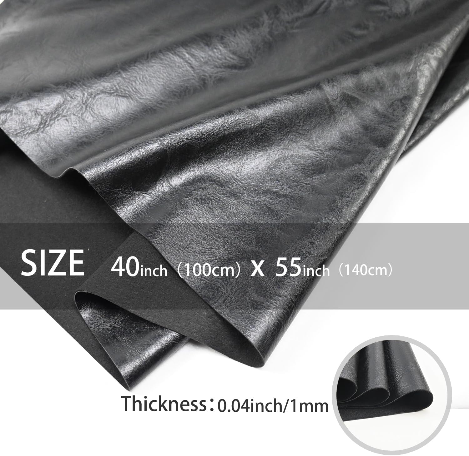 100cm x 140cm (39 x 54 Inch) Soft Leather Fabric - Faux Leather Fabric -1mm Thick for Upholstery - DIY Crafts - Black Crazy Horse Distress