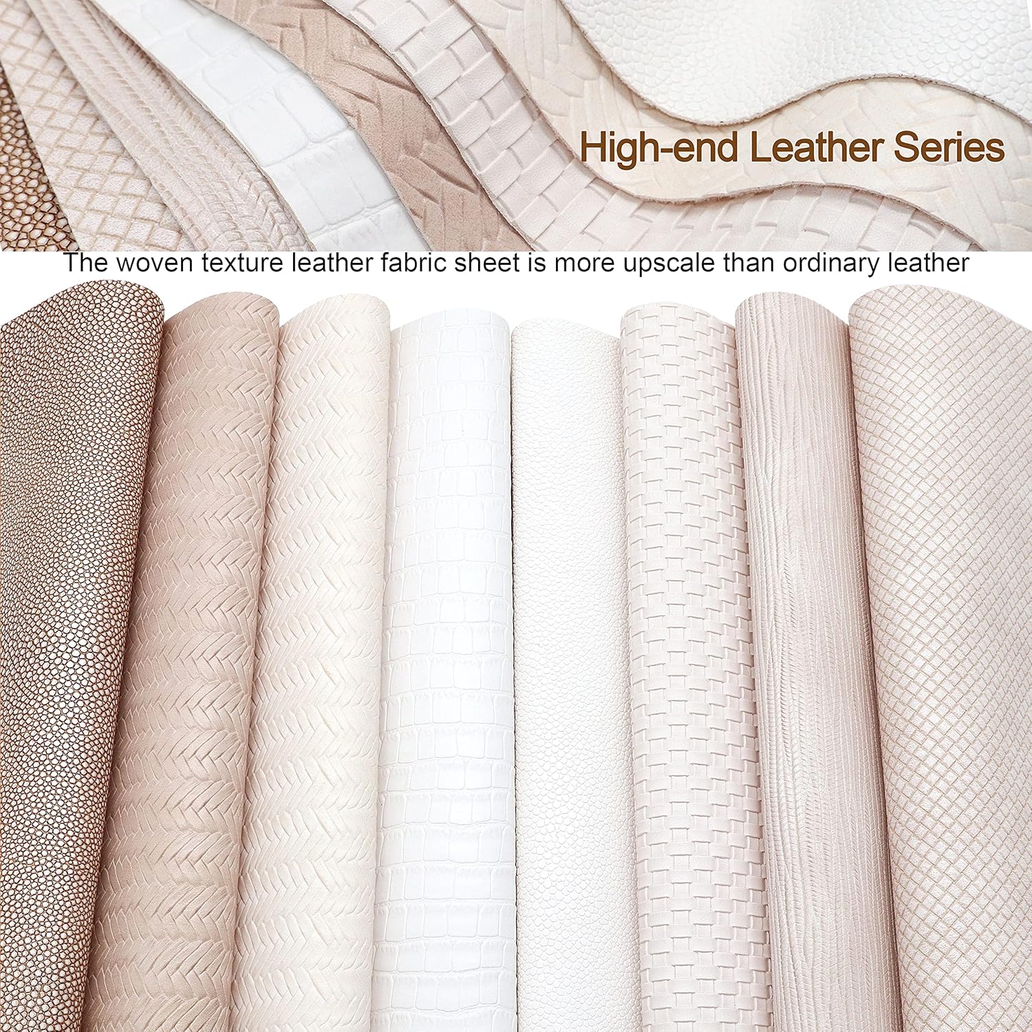 Alternative view of LOTOFUN 8Pcs/Set Braided Faux Leather Sheets Weave Embossed Textured Beige Series Mixed Woven Lattice Striped Vinyl Fabric A4 8x12 Inch for Making Bohemia Earrings Hair Bow Handbag and DIY Crafts