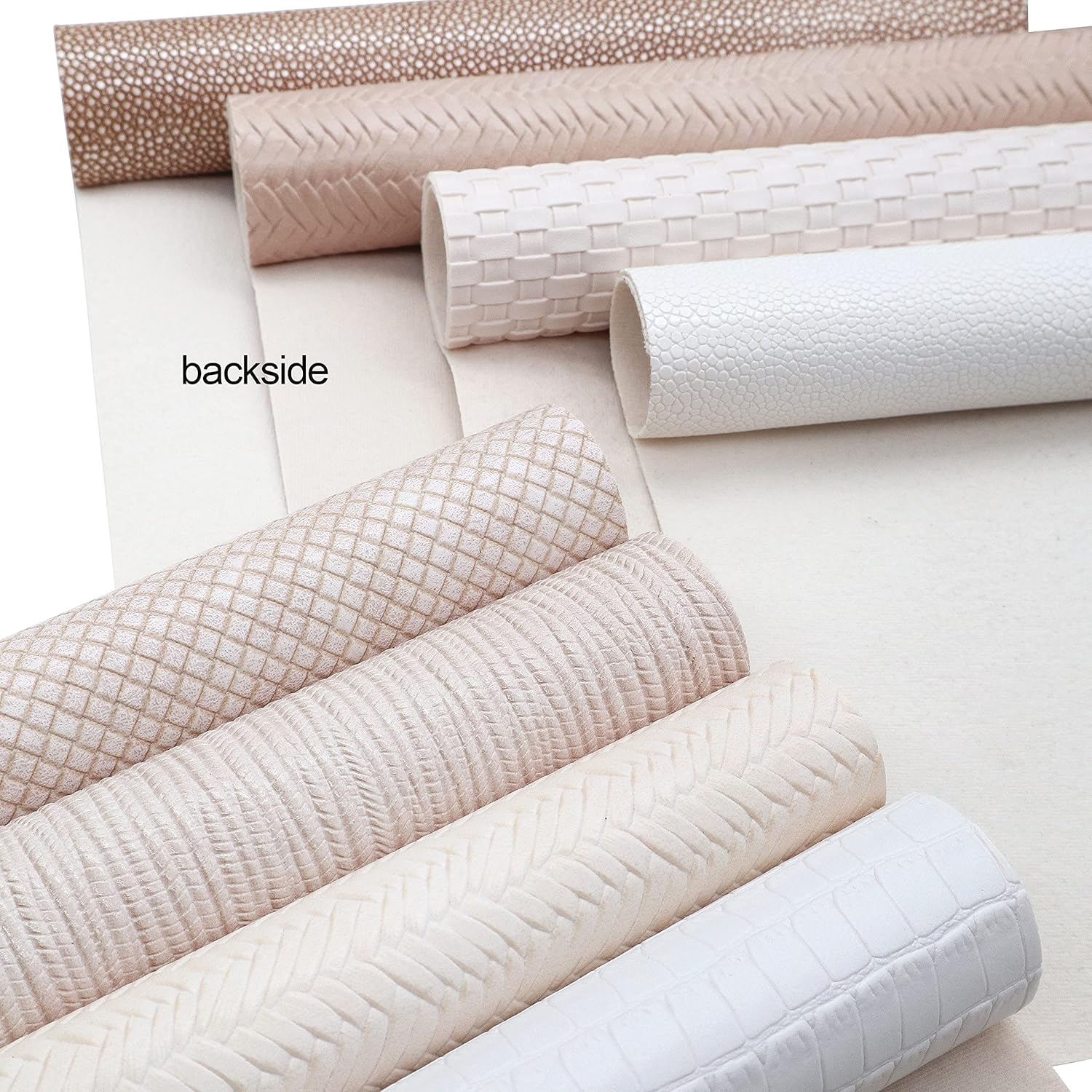LOTOFUN 8Pcs/Set Braided Faux Leather Sheets Weave Embossed Textured Beige Series Mixed Woven Lattice Striped Vinyl Fabric A4 8x12 Inch for Making Bohemia Earrings Hair Bow Handbag and DIY Crafts - Image 4