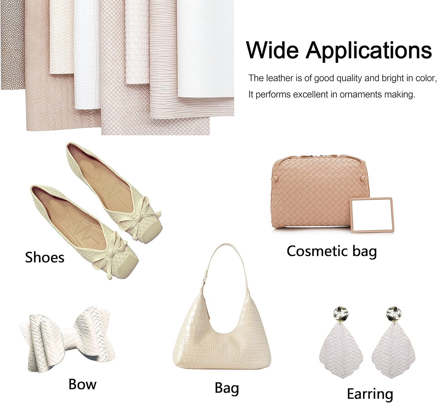 LOTOFUN 8Pcs/Set Braided Faux Leather Sheets Weave Embossed Textured Beige Series Mixed Woven Lattice Striped Vinyl Fabric A4 8x12 Inch for Making Bohemia Earrings Hair Bow Handbag and DIY Crafts - Image 5