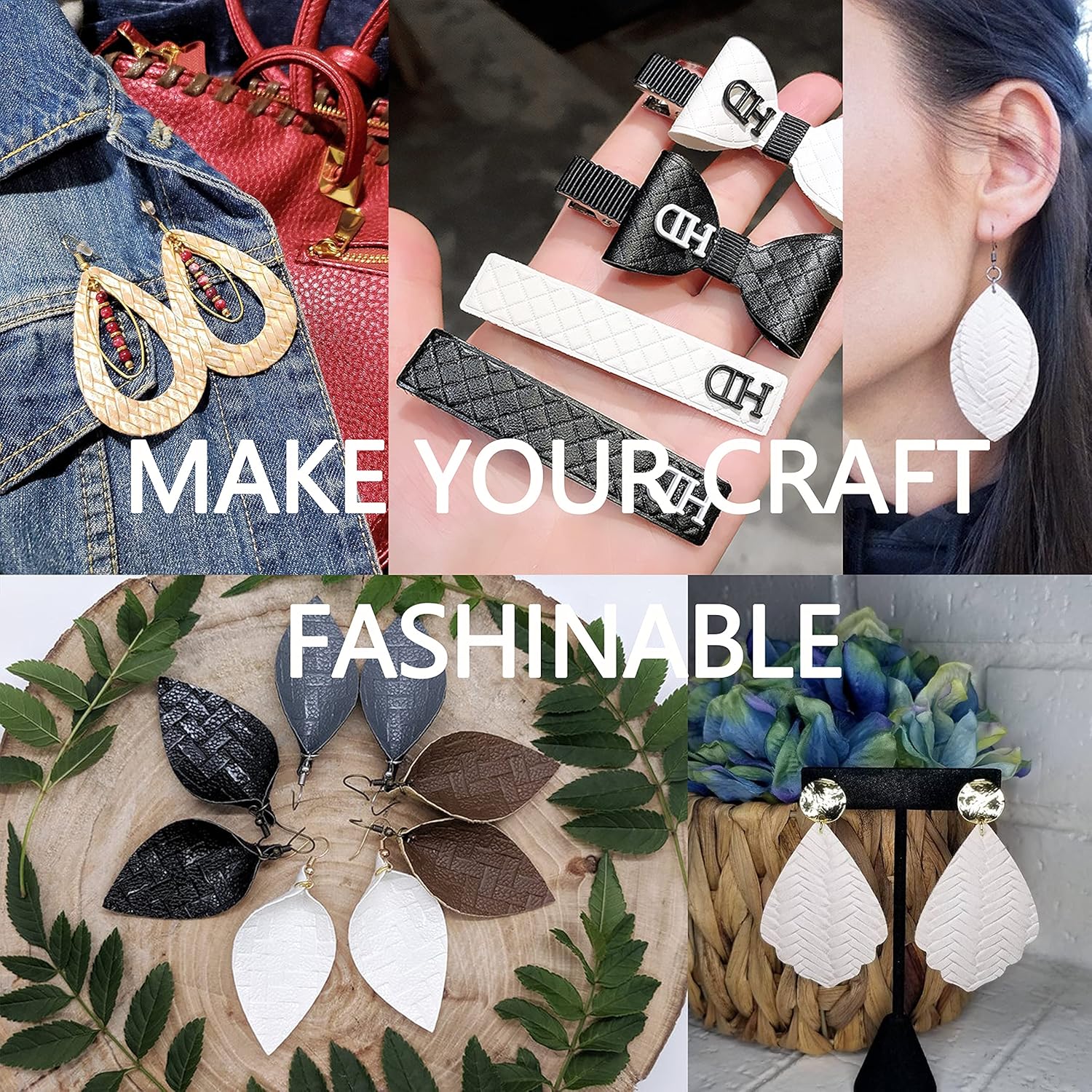 LOTOFUN 8Pcs/Set Braided Faux Leather Sheets Weave Embossed Textured Beige Series Mixed Woven Lattice Striped Vinyl Fabric A4 8x12 Inch for Making Bohemia Earrings Hair Bow Handbag and DIY Crafts - Image 6