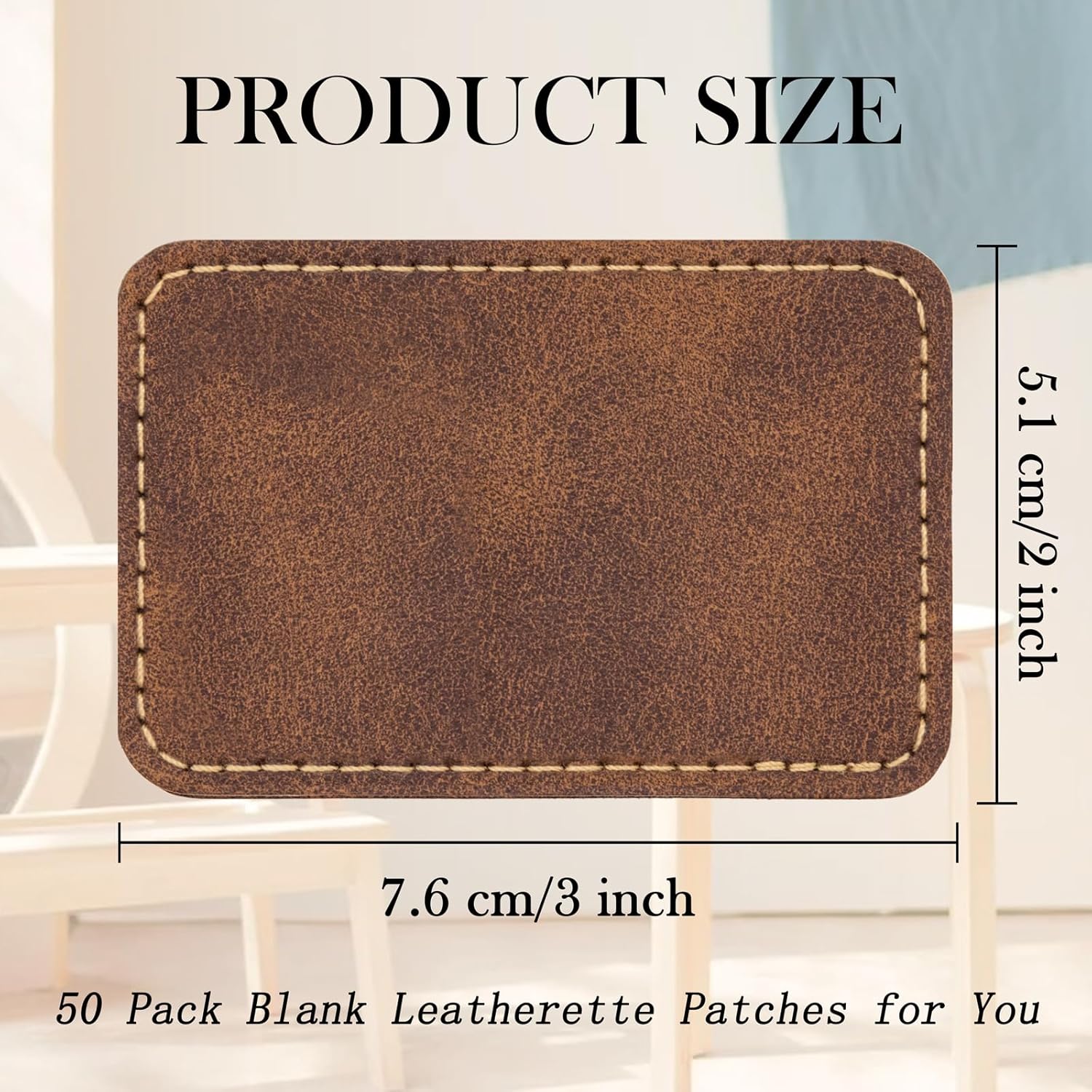 Alternative view of 50 Pack Blank Leatherette Hat Patch with Adhesive, Rectangle Laserable Leatherette Patch, Faux Leather Patches for Hats Custom Fabric Repair Sew Laser Supplies (Chestnut, 3 x 2 Inches)