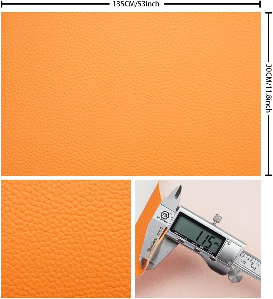 Orange Litchi Texture PU Fabric Leather 11.8x53.14 Inch（30x135 CM） 1.13mm Thick Faux Synthetic Leather Material for Upholstery Crafts, DIY Sewings, Sofa, Handbag, Earrings, Hair Bows Decorations