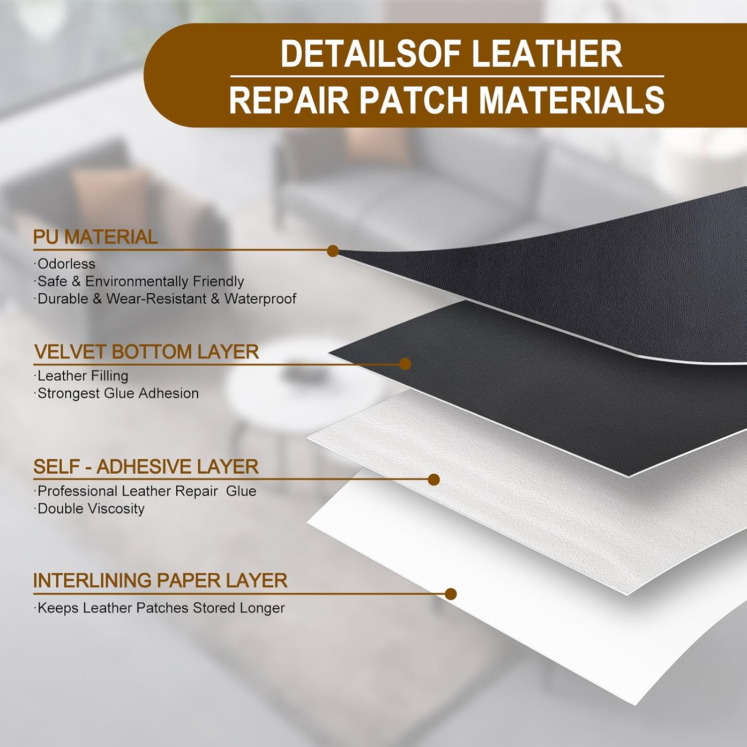 BONAIER Leather Patches for Furniture,Self Adhesive Leather Repair Patch,Leather Patch Tape kit for Couch,Car Seat,Motorcycle seat,Loveseat
