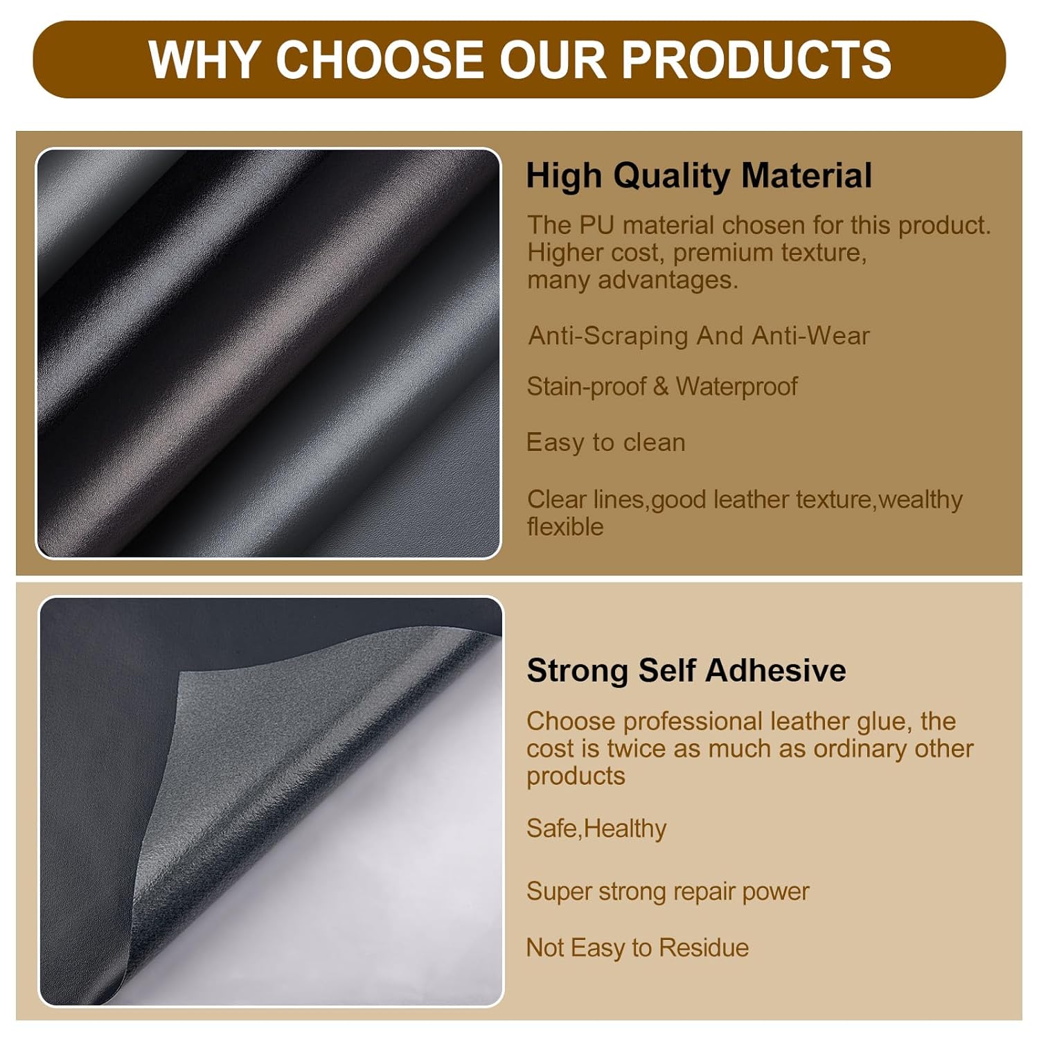 Alternative view of BONAIER Leather Patches for Furniture,Self Adhesive Leather Repair Patch,Leather Patch Tape kit for Couch,Car Seat,Motorcycle seat,Loveseat