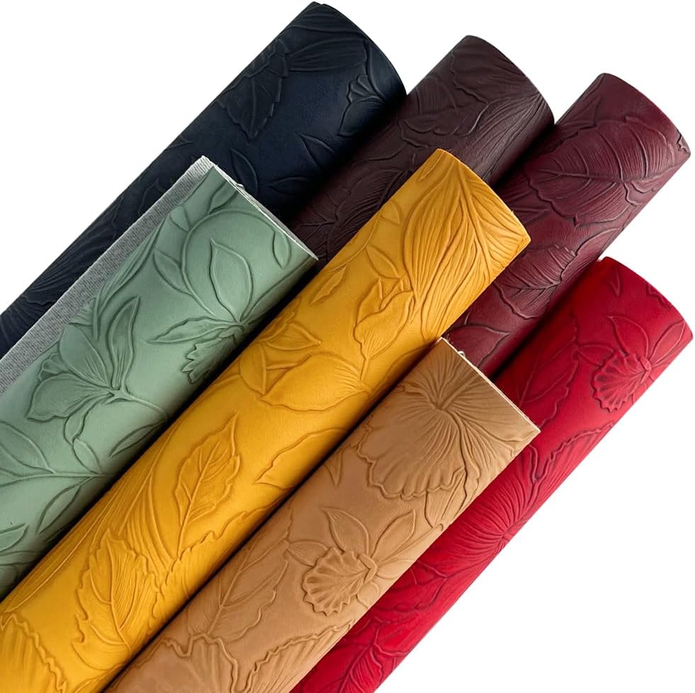 ONEART | Flower Embossed Textured Faux Leather, 12"×54" Floral Embossed Synthethic Pleather for Bows Earrings Sewing Projects-Black - Image 5