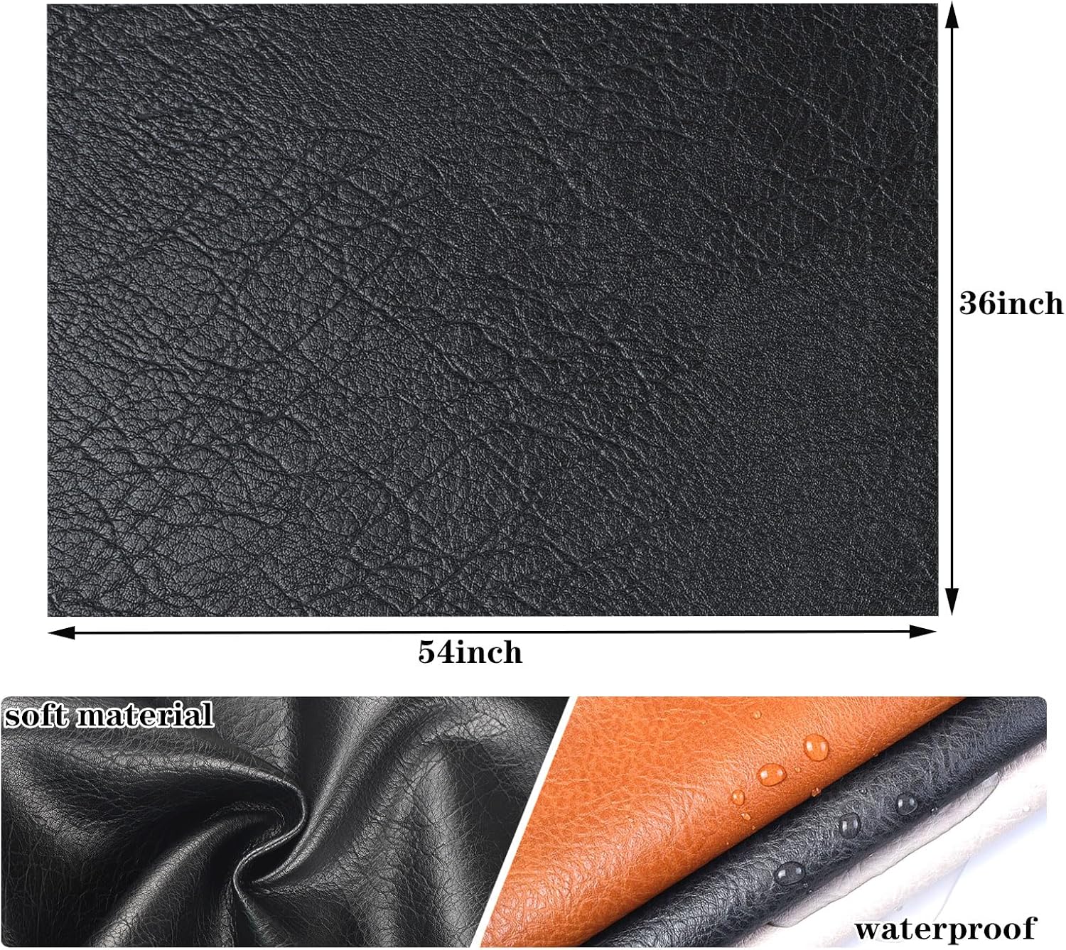 Alternative view of Picheng Soft Skin Grain Faux Leather Fabric, 54" x 36" Vinyl Upholstery Leather, Soft Touch Faux Leather Sheets for Furniture Cover Sofa Chairs,DIY Crafts (Black)